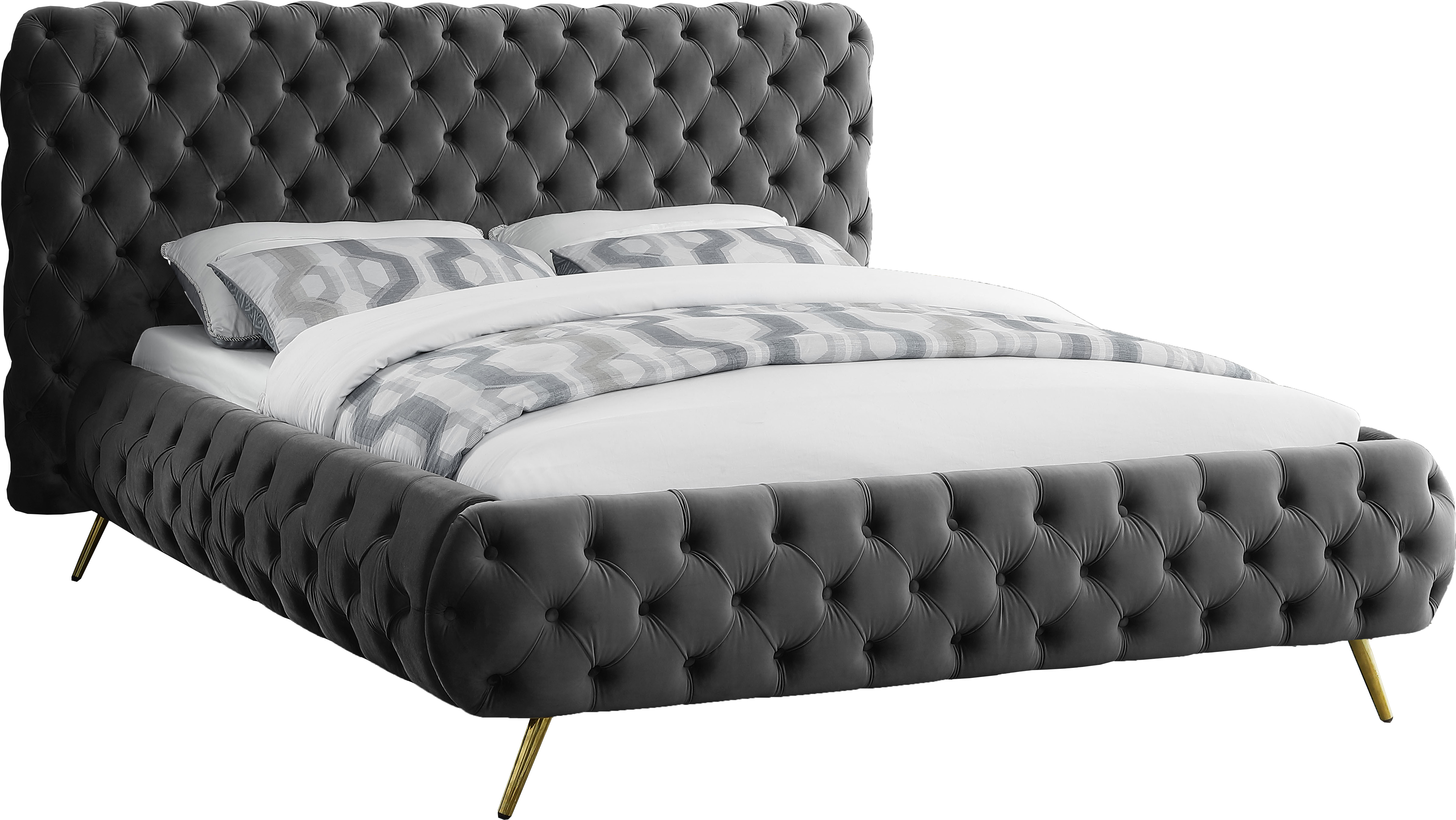 Design Edge Neath  Grey Velvet King Bed