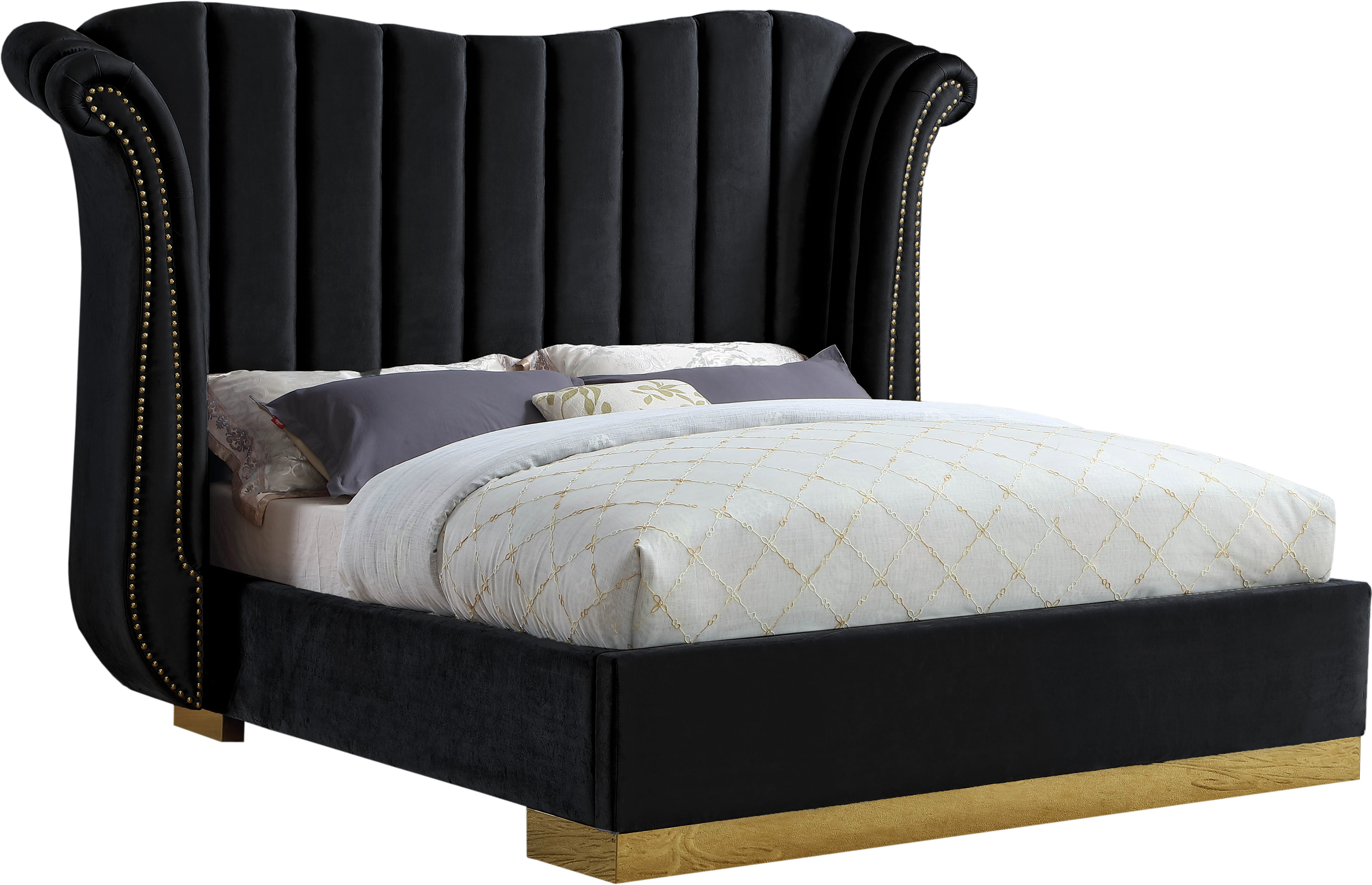 Meridian Furniture Flora Black Velvet Queen Bed