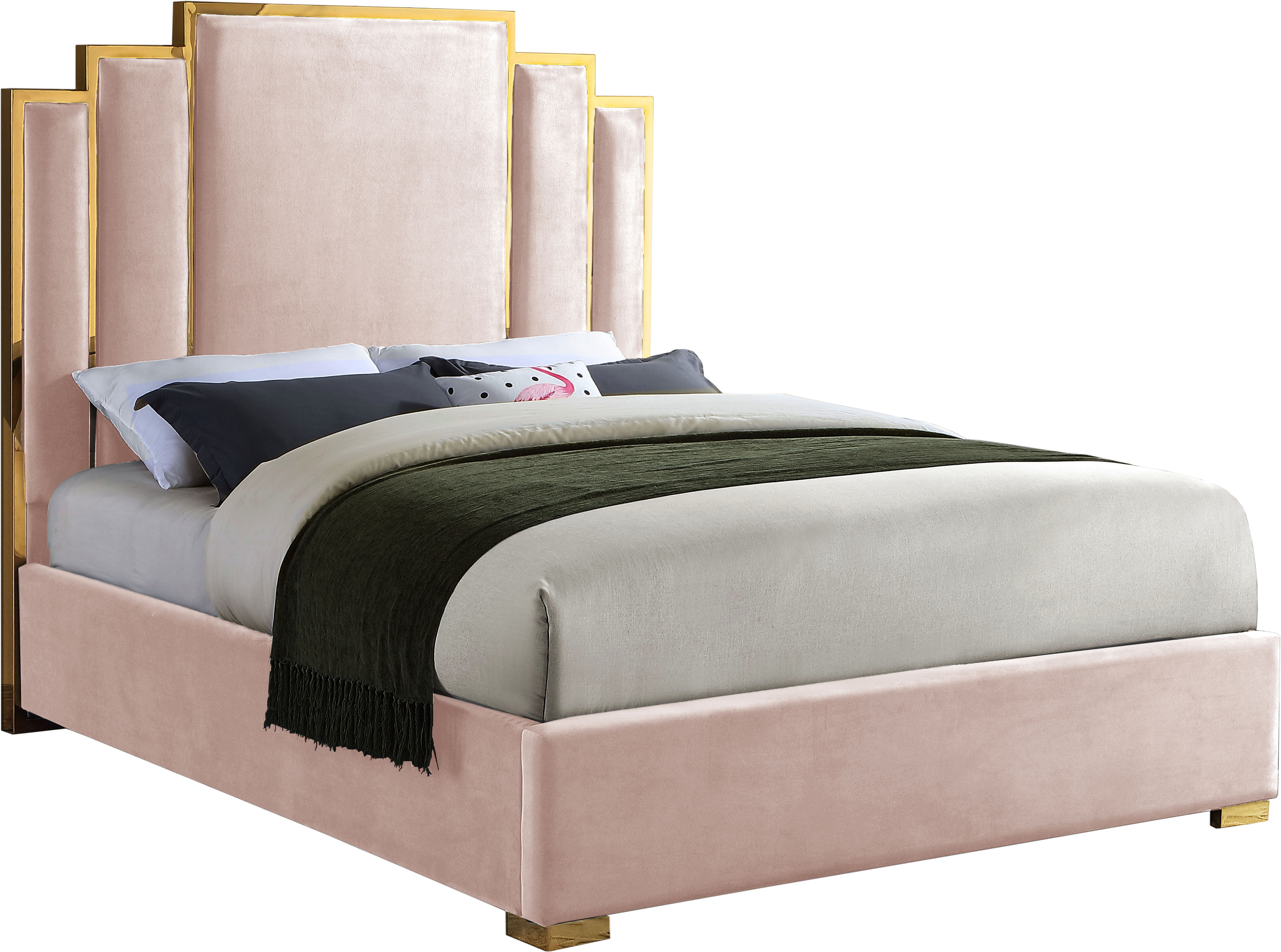 Design Edge Taree  Pink Velvet Queen Bed