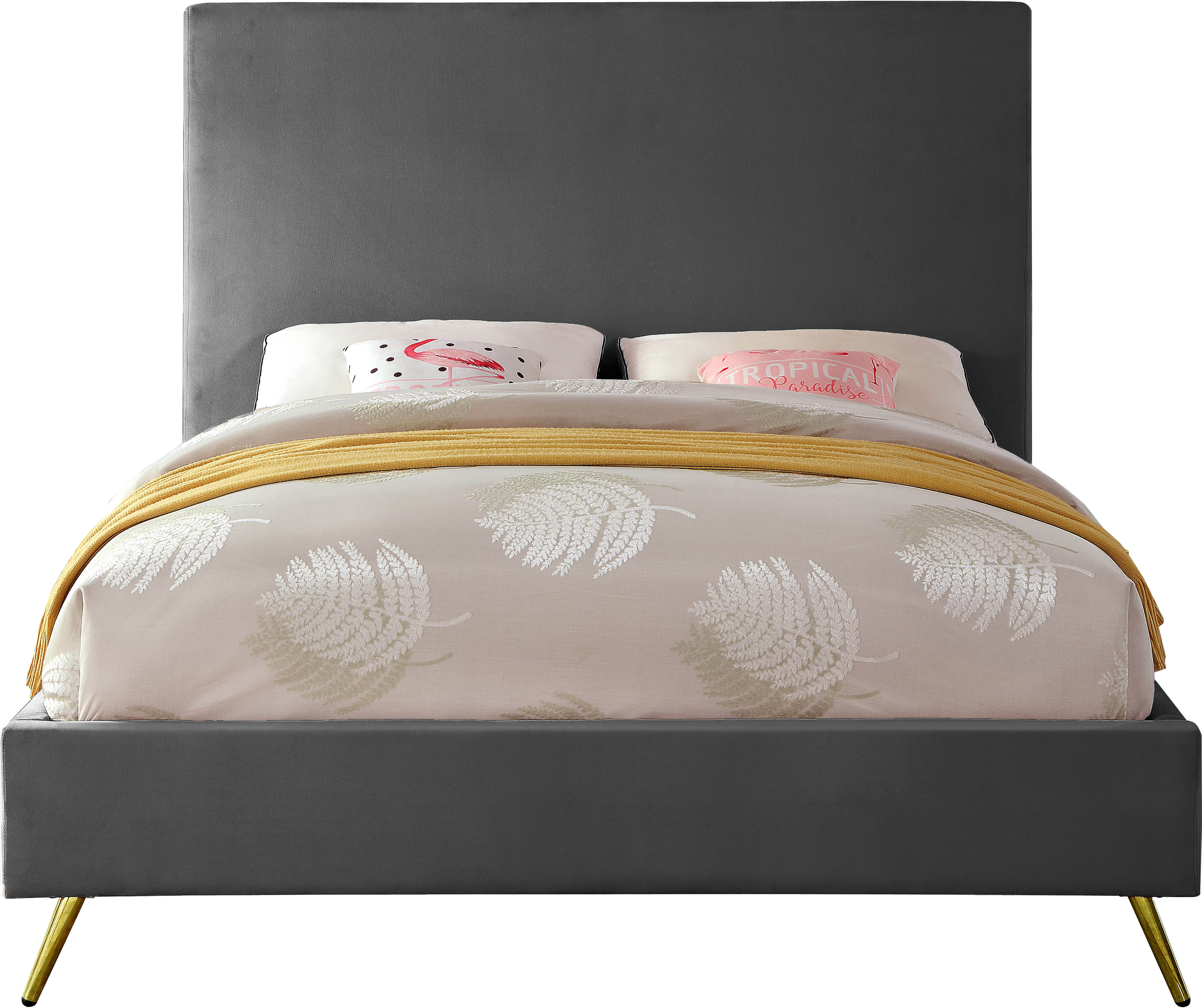 Design Edge Thirlmere  Grey Velvet Queen Bed