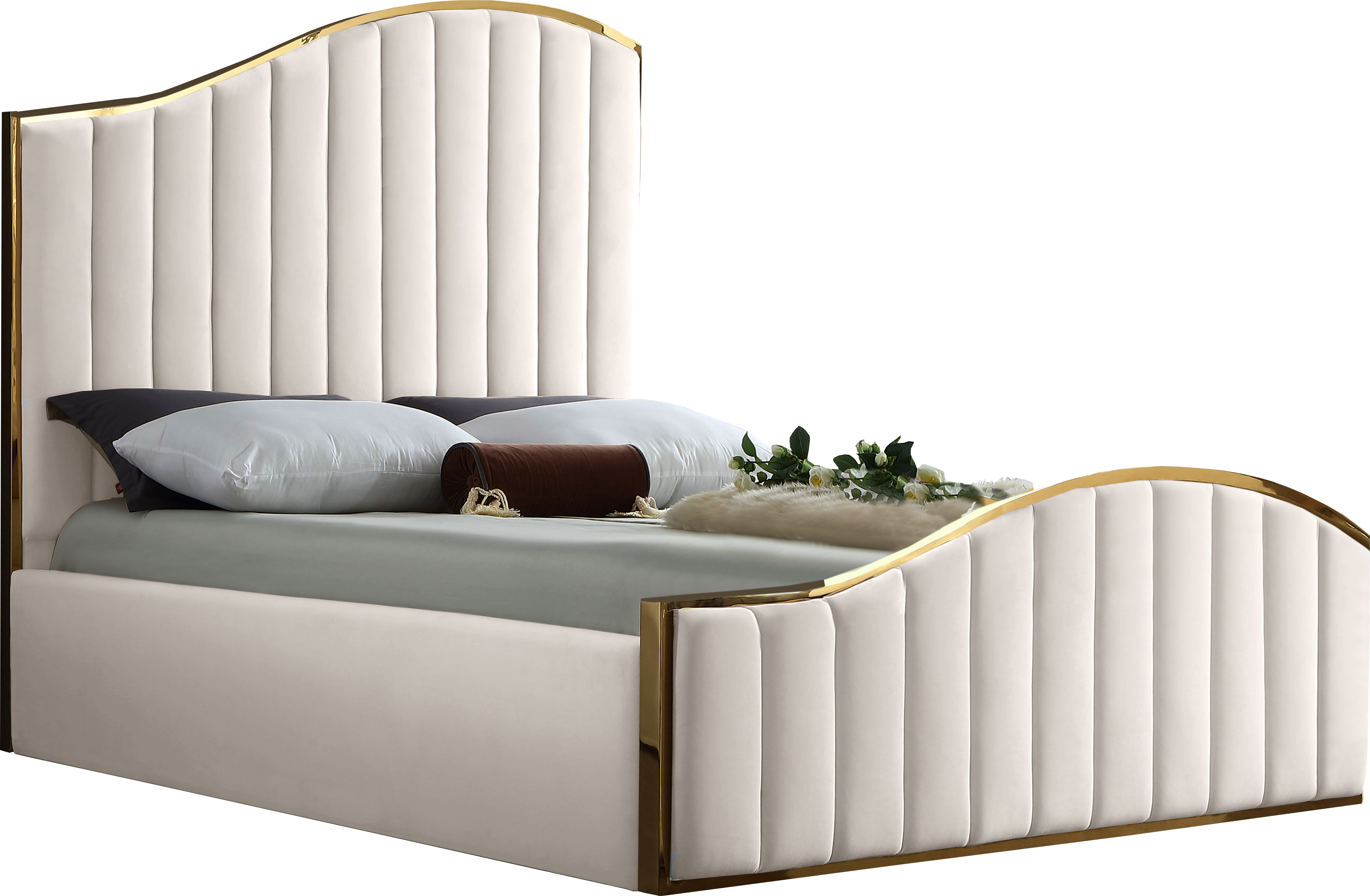 Design Edge Toukley  Cream Velvet Queen Bed