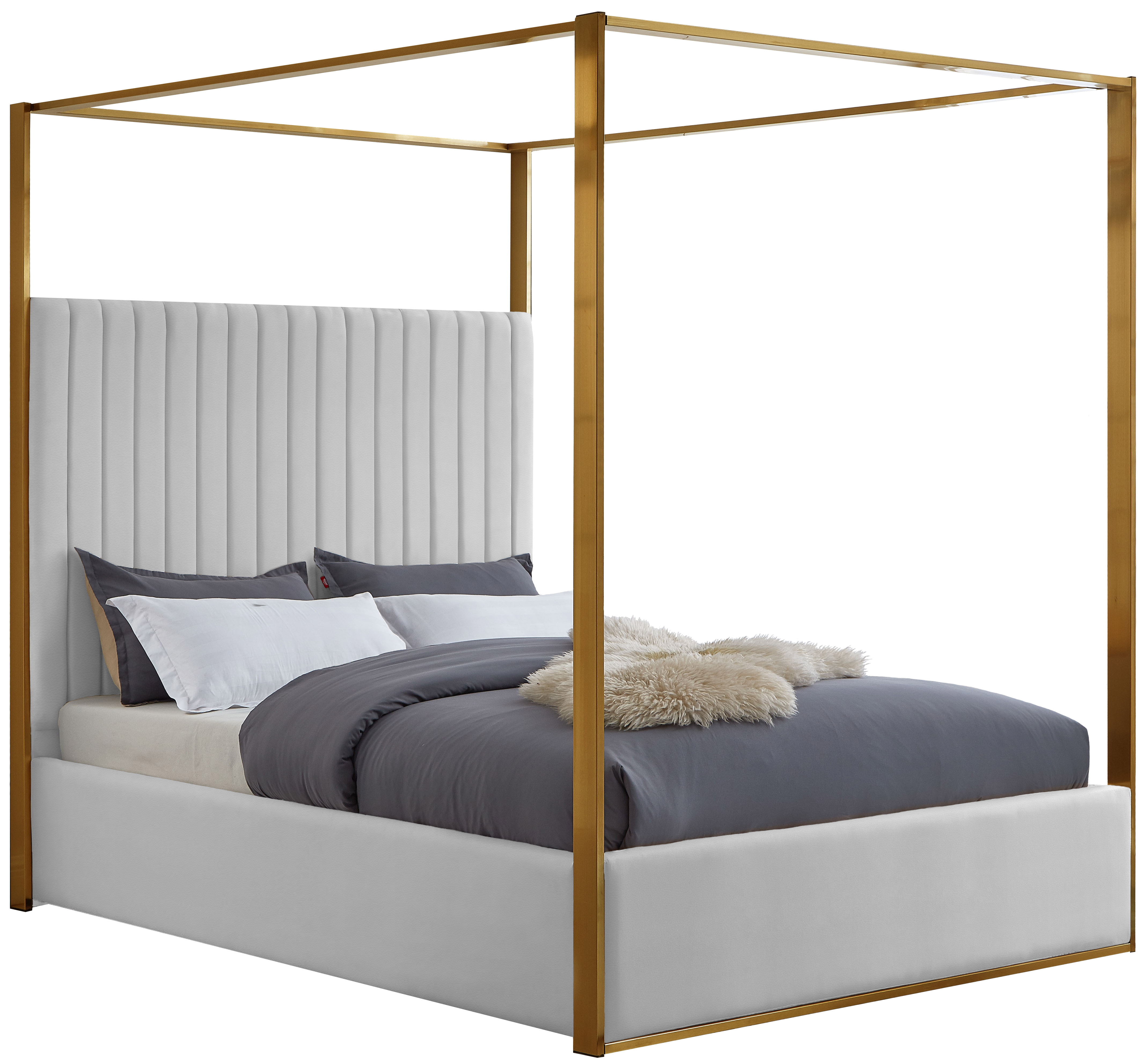 Meridian Furniture Jones White Vegan Leather Queen Canopy Bed
