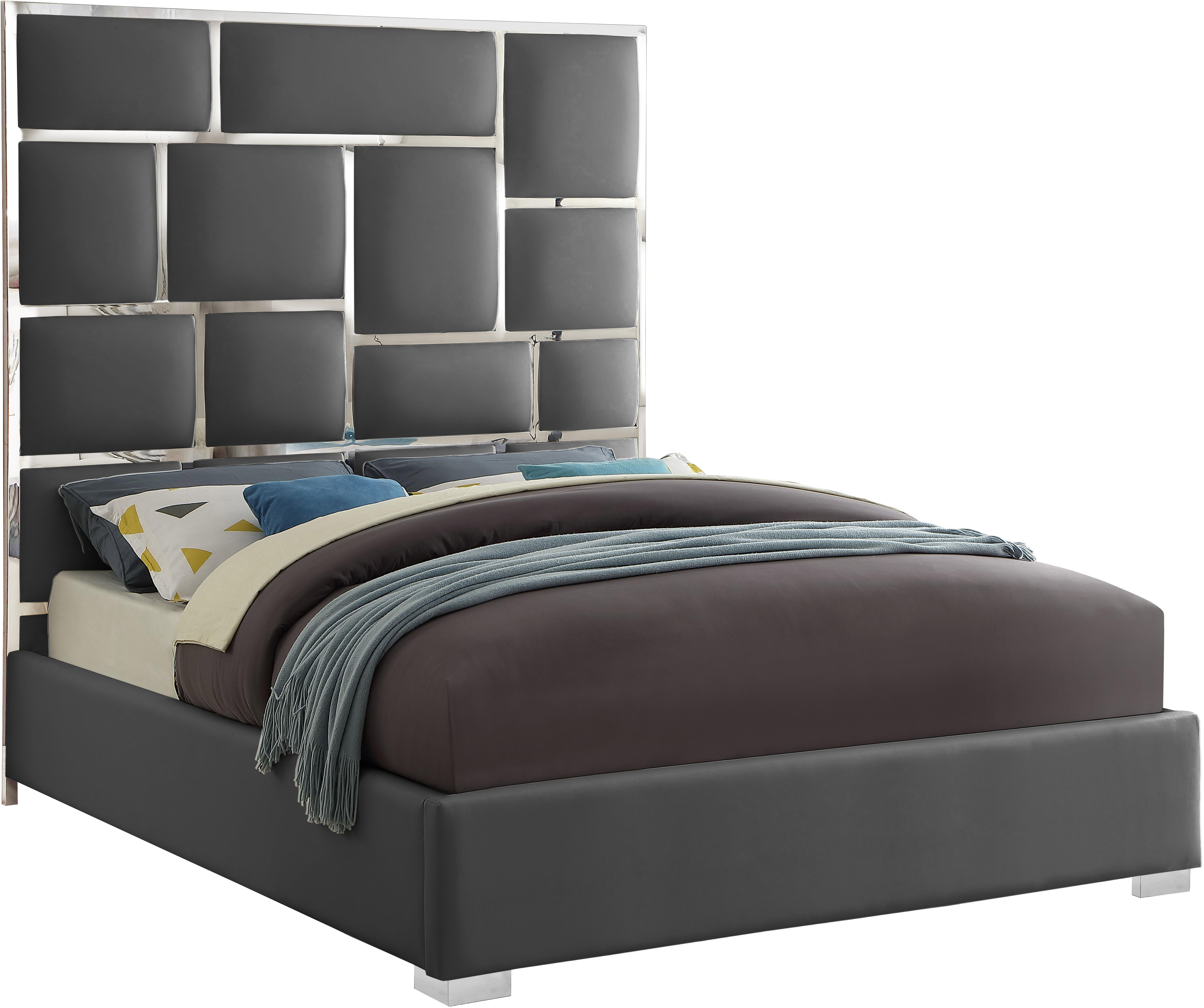 Meridian Furniture Milan Grey Vegan Leather Queen Bed