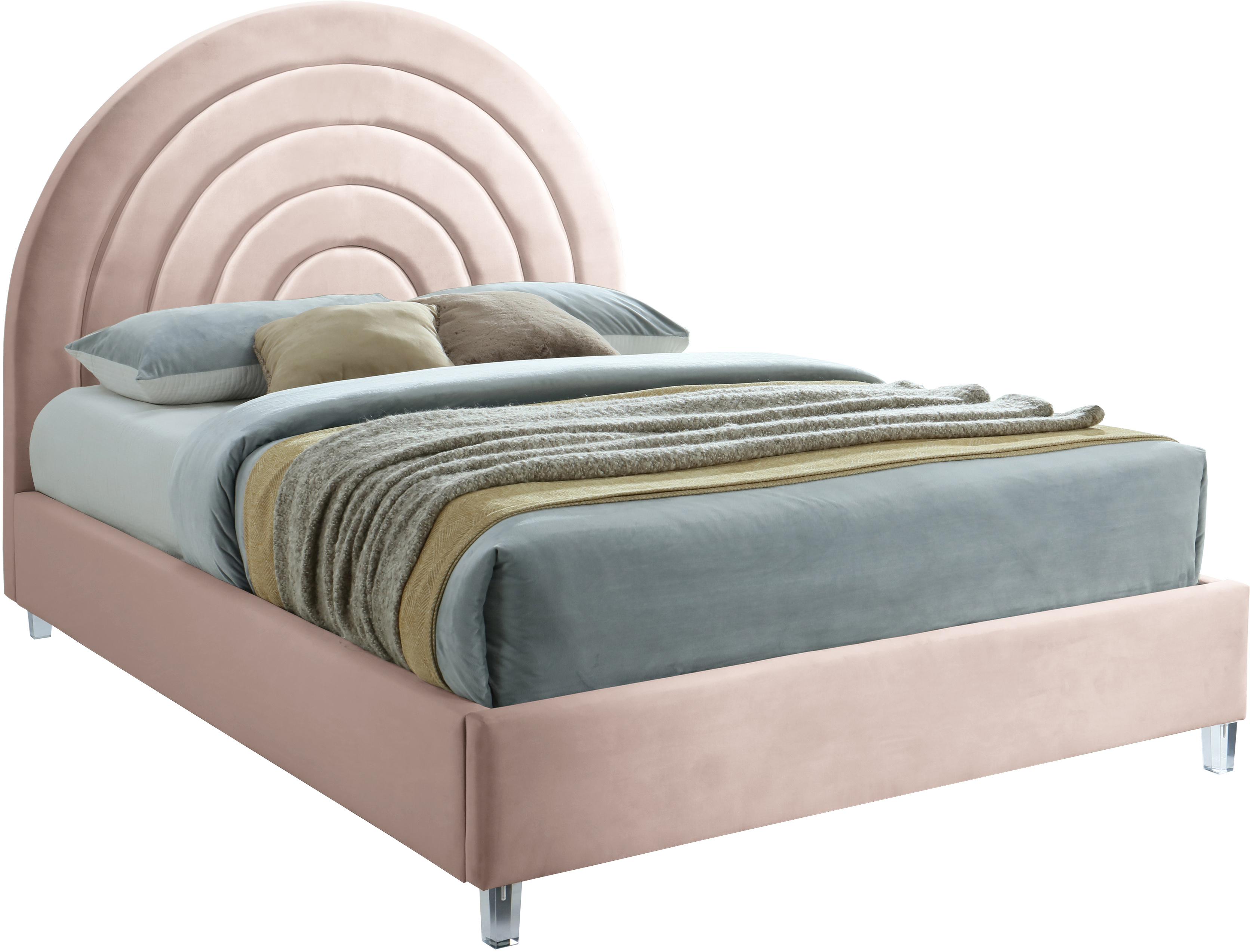 Meridian Furniture Rainbow Pink Velvet Full Bed