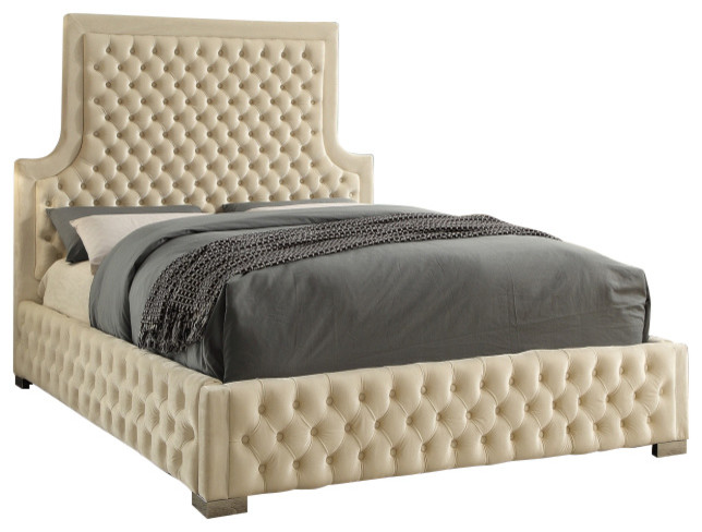 Design Edge Collinsville  Cream Velvet King Bed