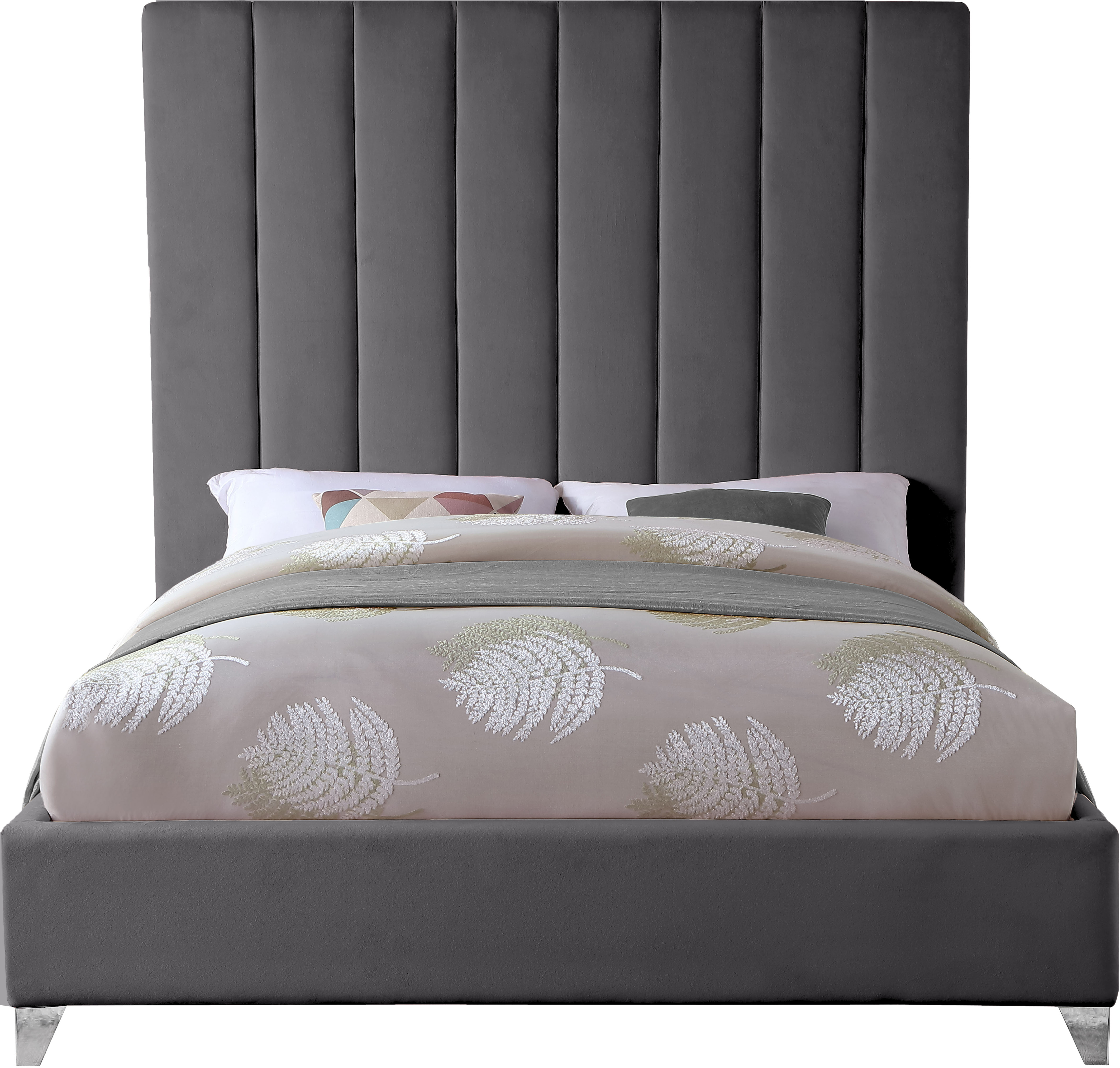 Design Edge Hebel  Grey Velvet Queen Bed