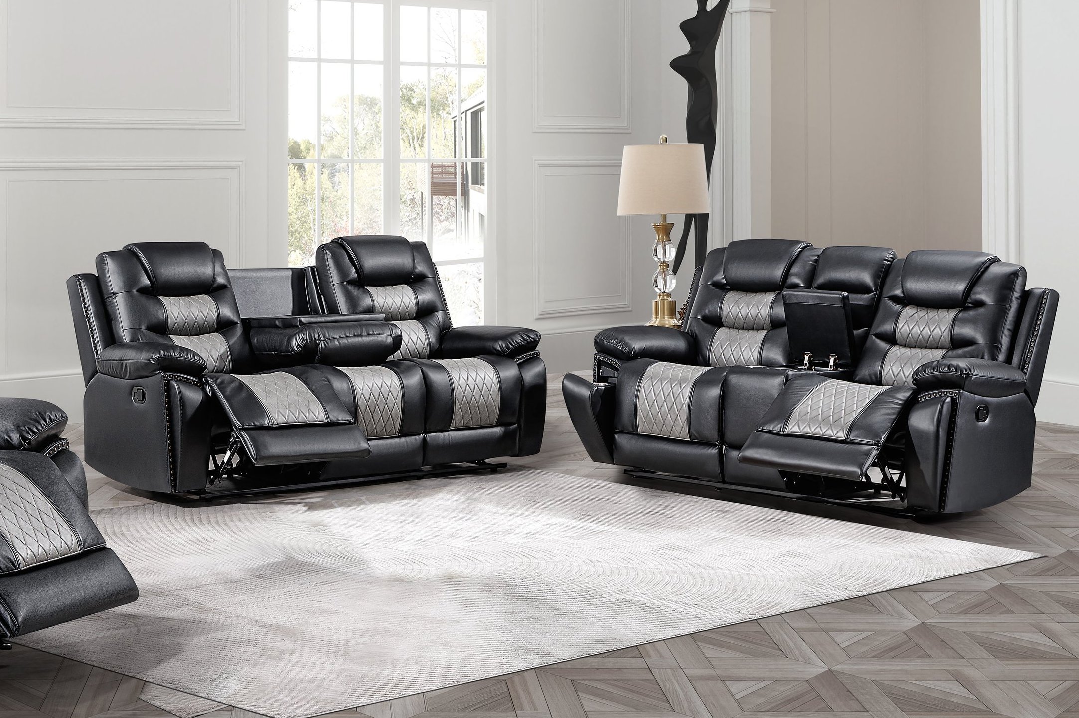 New Classic Furniture Nikko Black Gray 2pc Manual Living Room Set