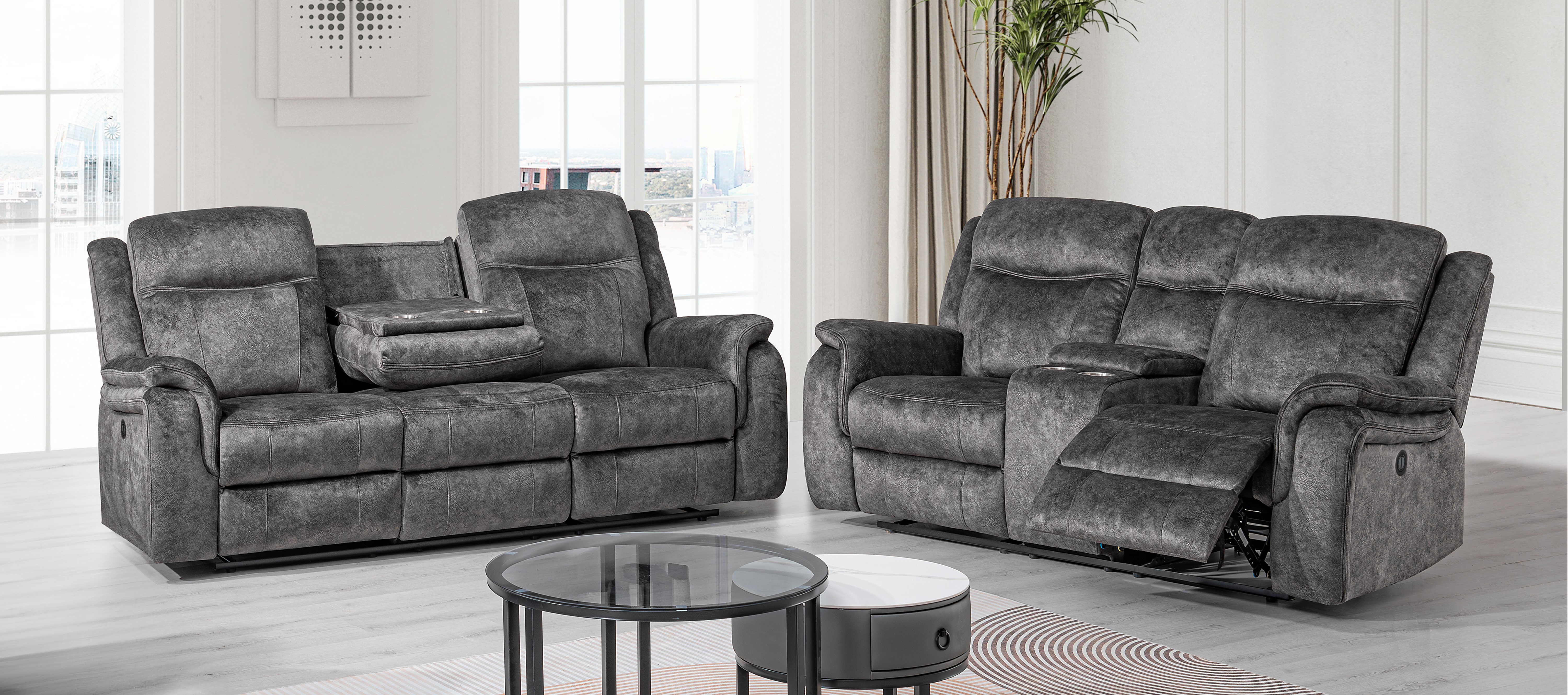 New Classic Furniture Park City Slate Gray 2pc Living Room Set PSF-PLV
