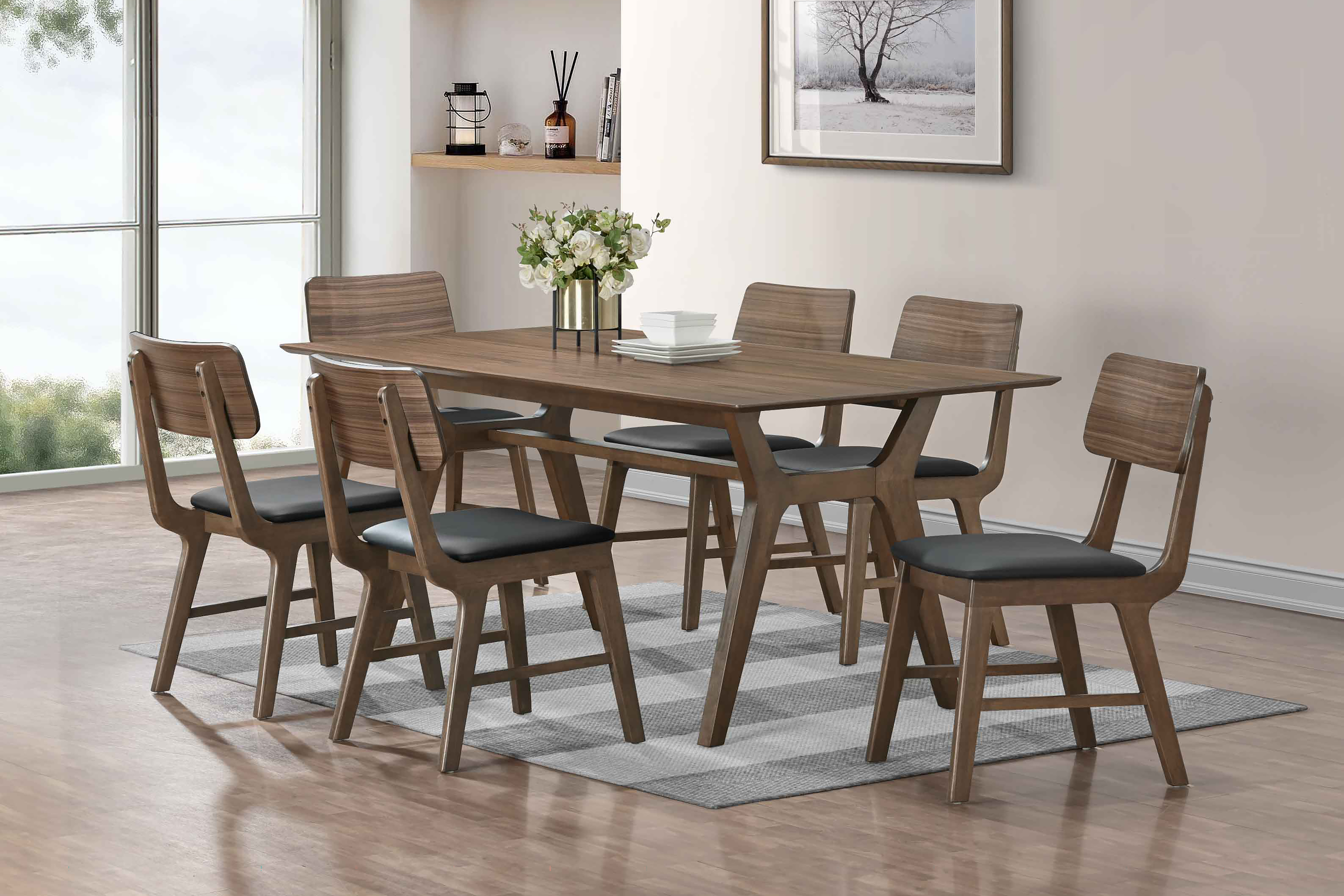 New Classic Furniture Thea Brown Walnut 7pc Dining Room Set