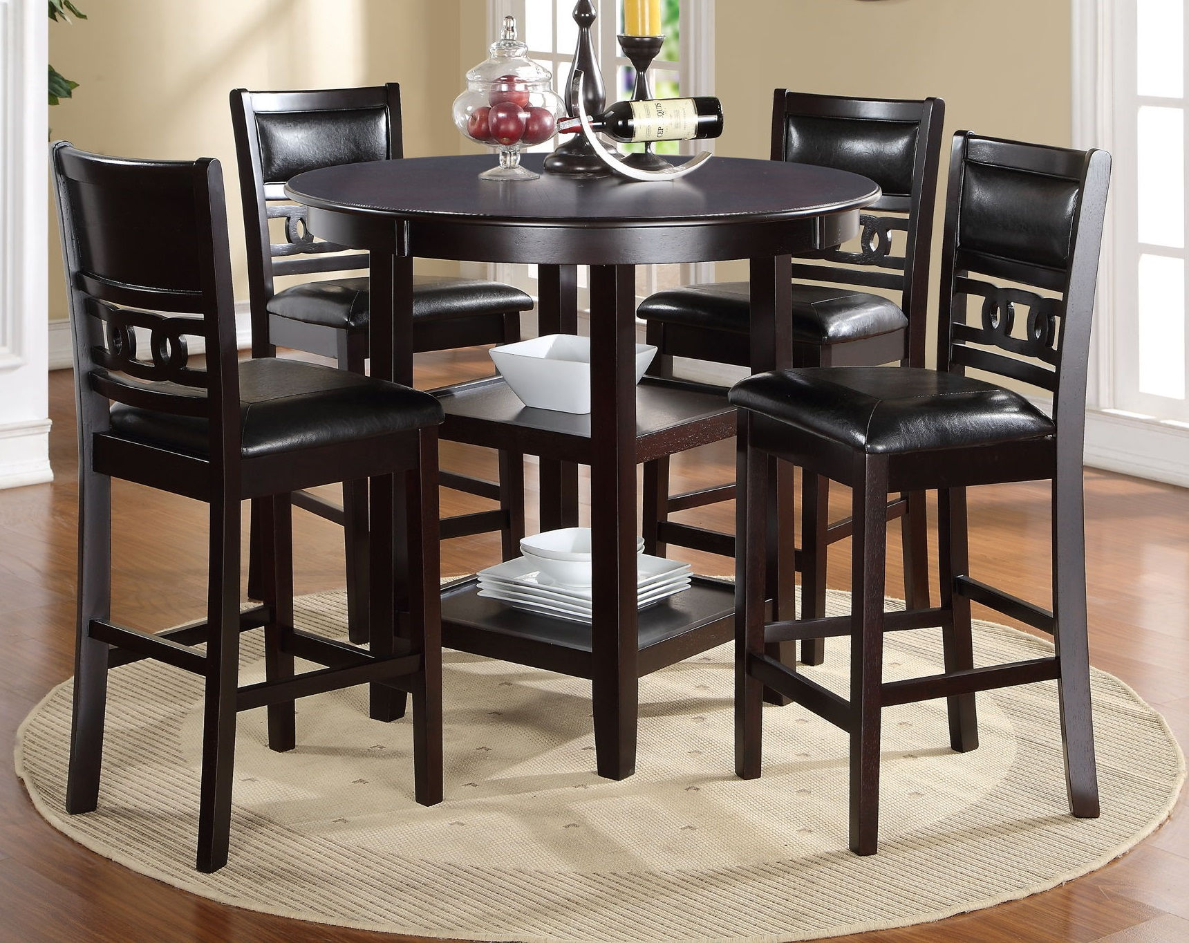 New Classic Furniture Gia Ebony Round 5pc Counter Height Set