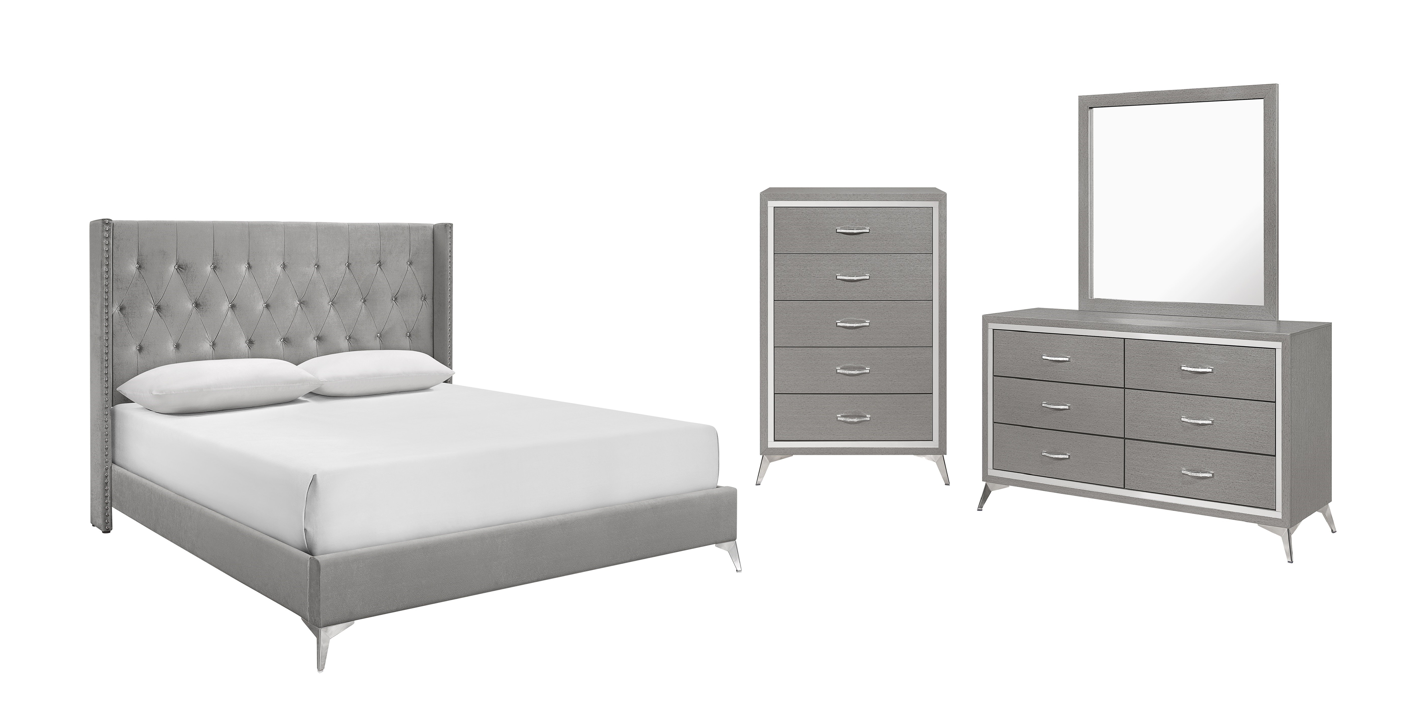 New Classic Furniture Huxley Gray 4pc Queen Bedroom Set B-DR-MR-CH NCF-00-3365G-34C New Classic Furniture Huxley Gray 4pc Queen Bedroom Set B-DR-MR-CH NCF-00-3365G-34C