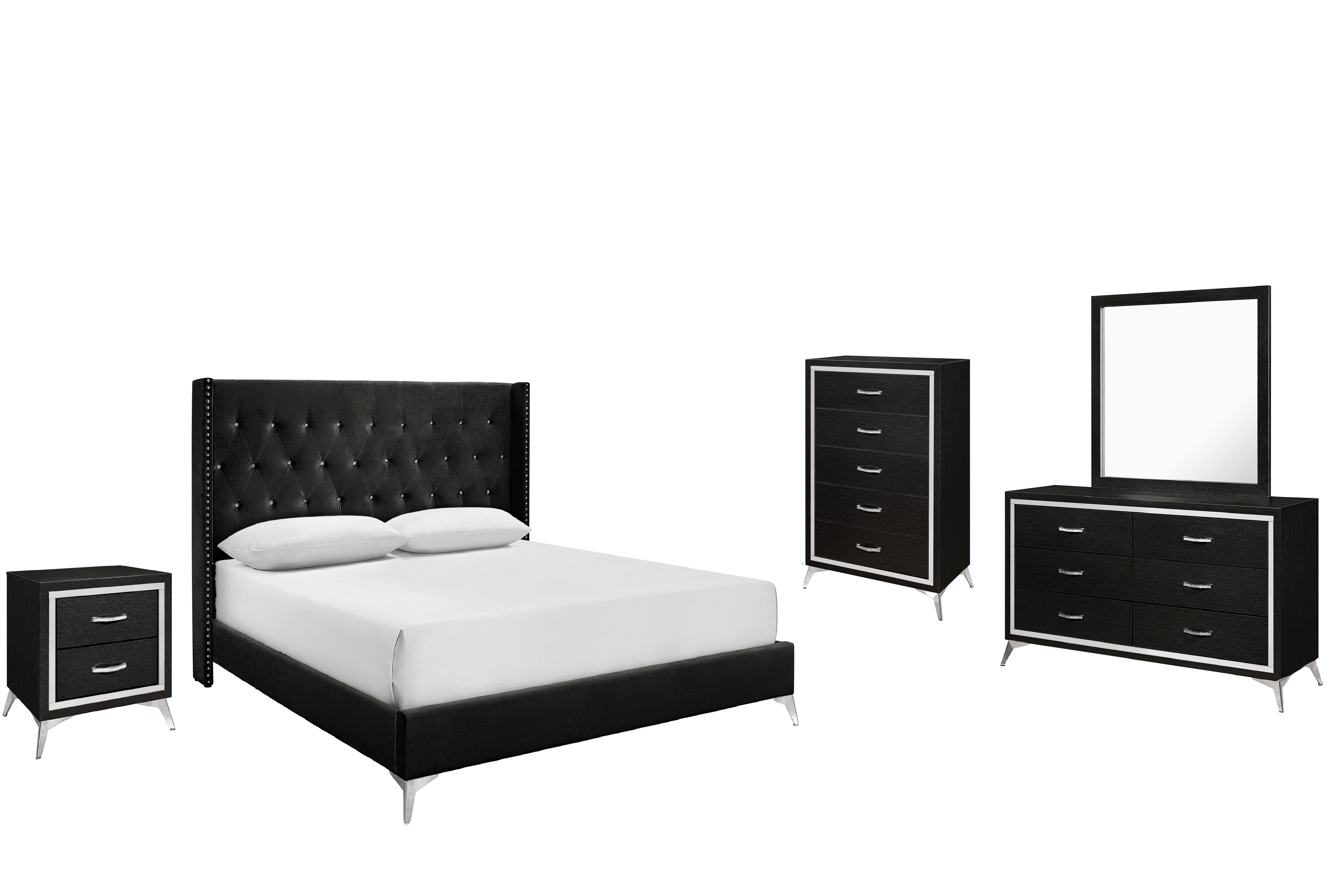 New Classic Furniture Huxley Black 6pc Queen Bedroom Set B-DR-MR-CH-2NS NCF-00-3365-36N