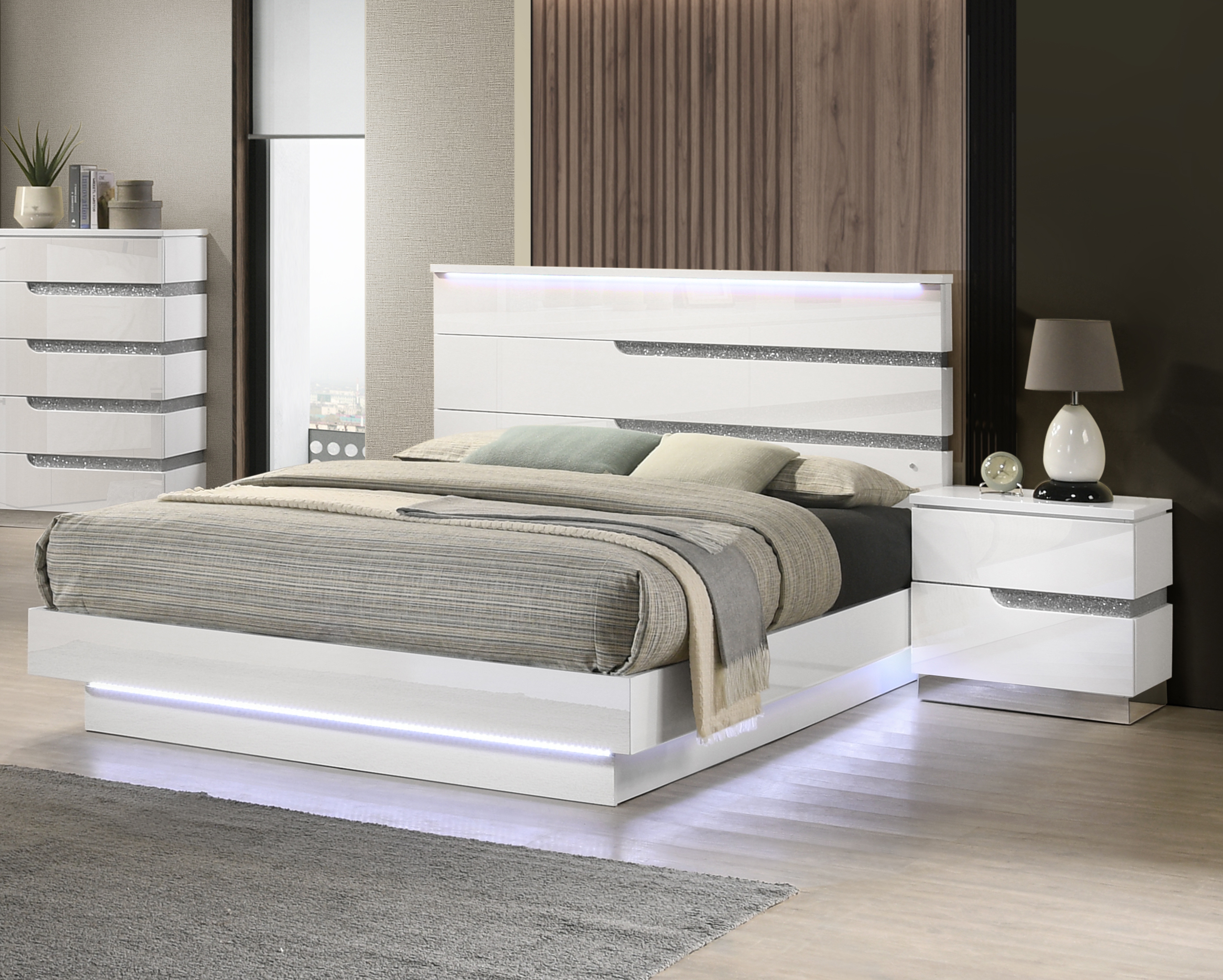 New Classic Furniture Paradox White 4pc Bedroom Set With Queen Bed