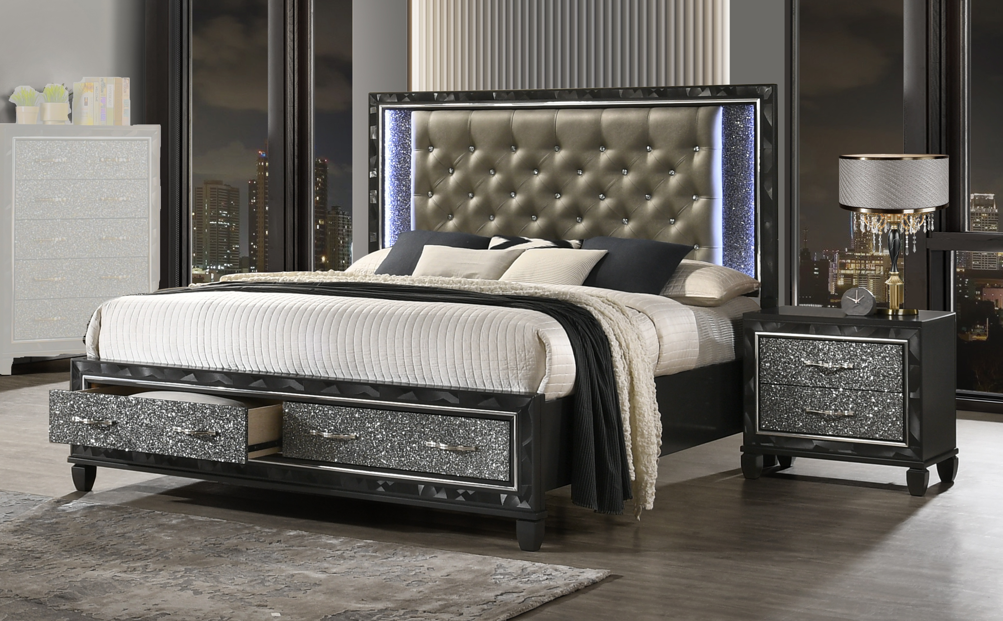 New Classic Furniture Radiance Black Pearl 2pc Bedroom Set With Queen Stora...