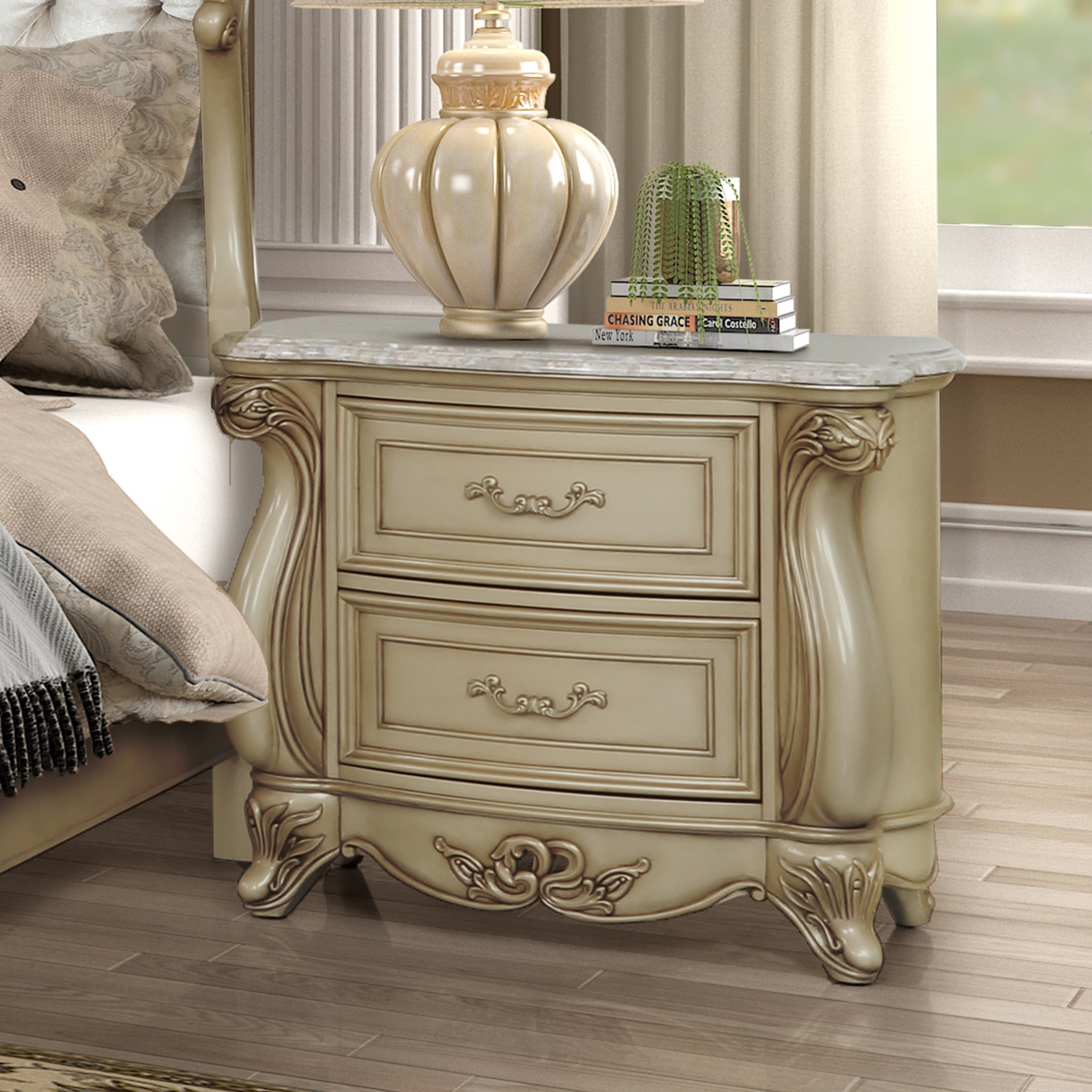 New Classic Furniture Monique Champagne Nightstand with Marble Top