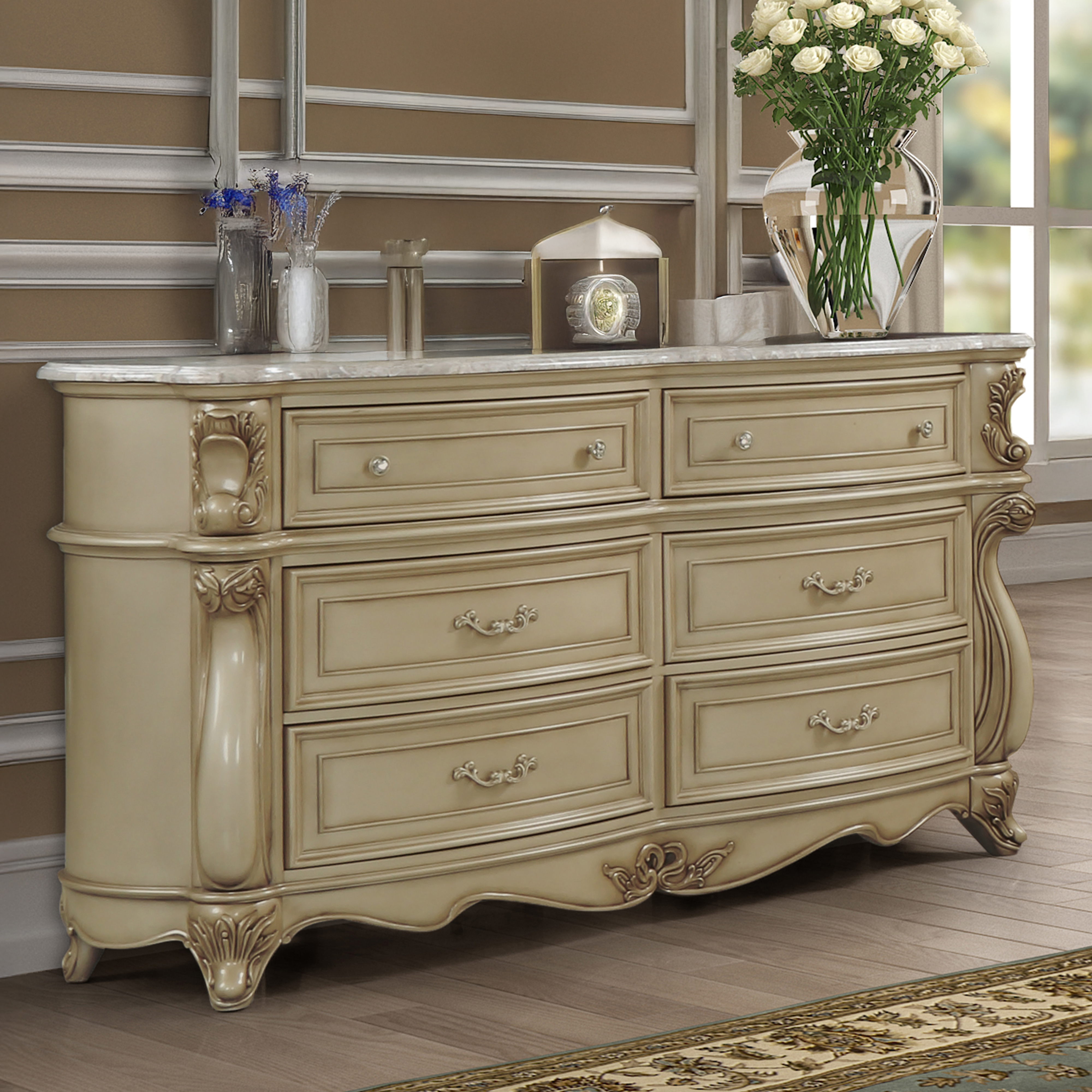 New Classic Furniture Monique Champagne Dresser with Marble Top