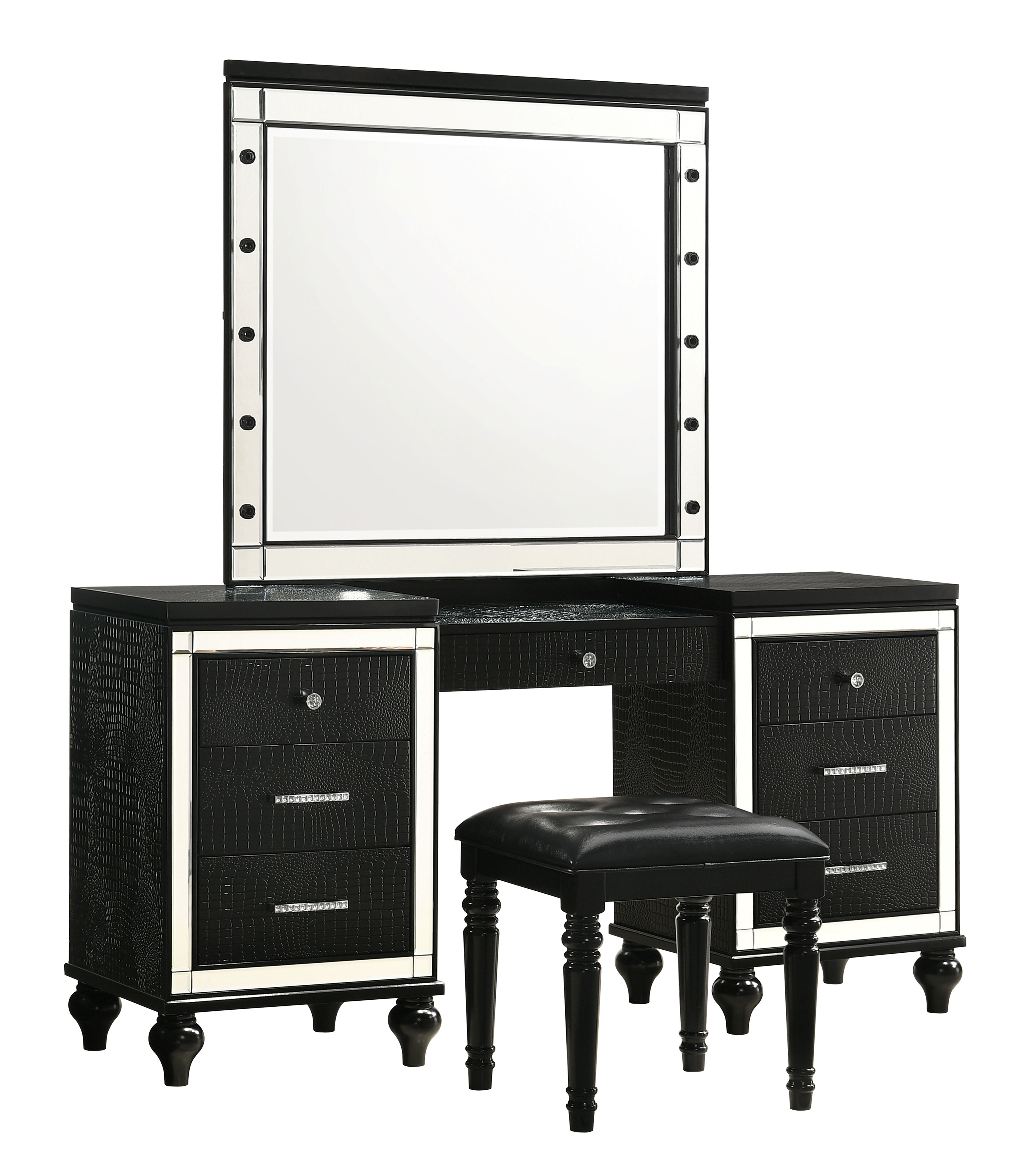 New Classic Furniture Valentino Black Vanity Set NCF-BA9698B-90-VNTY New Classic Furniture Valentino Black Vanity Set NCF-BA9698B-90-VNTY