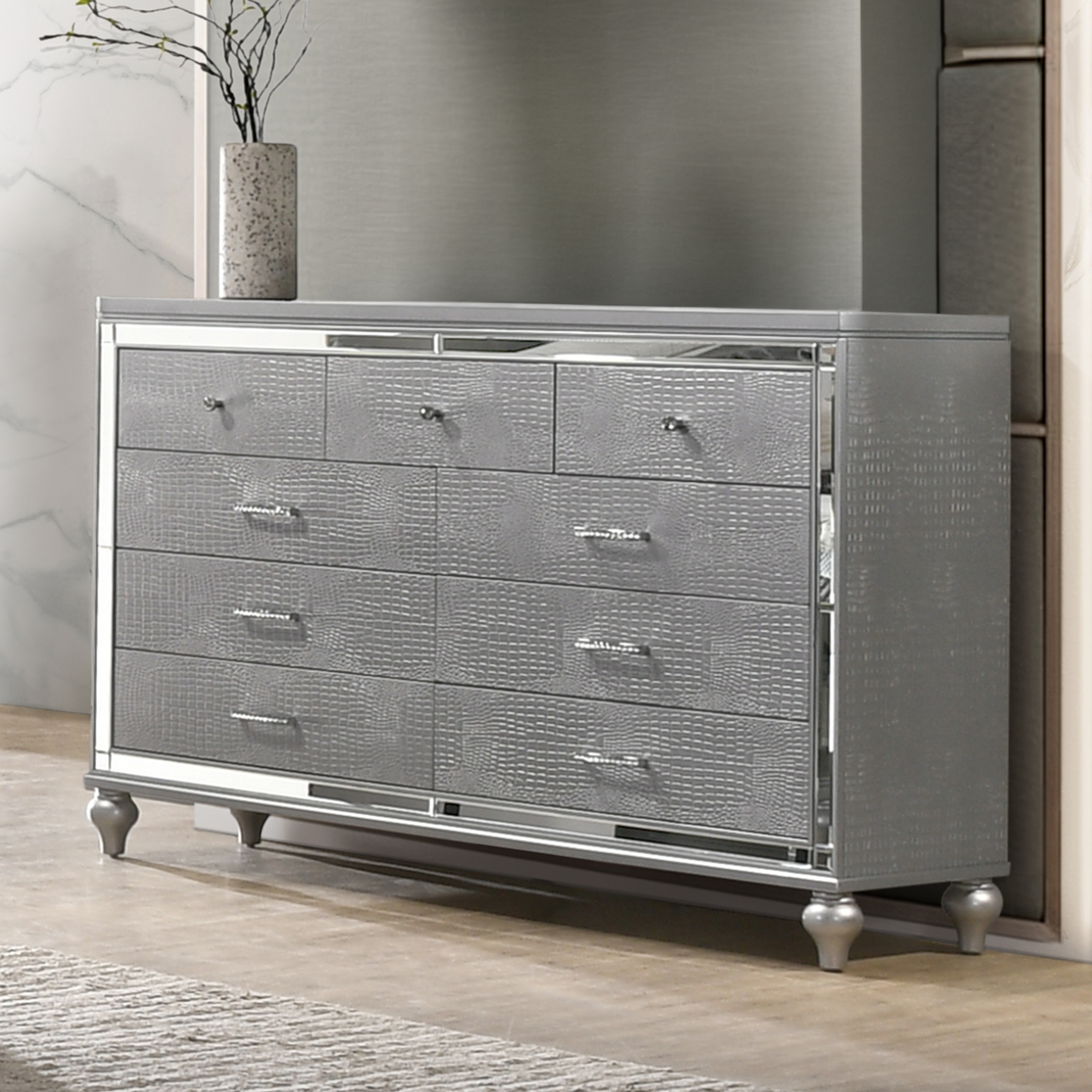 New Classic Furniture Valentino Silver Wood Dresser NCF-BA9698S-050