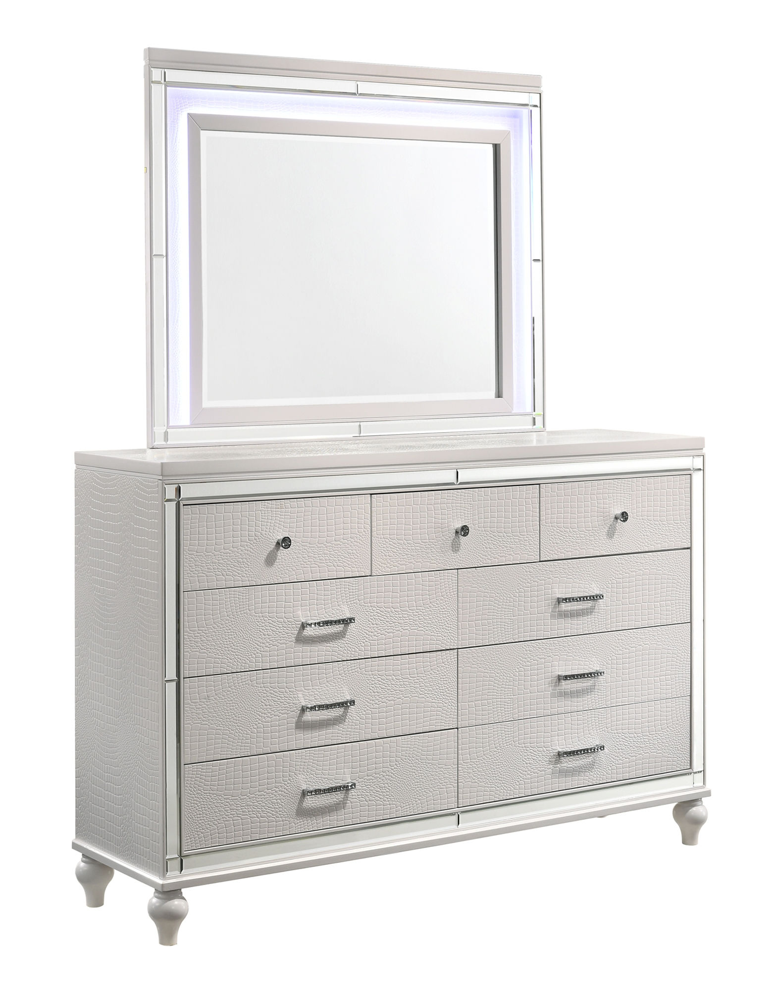New Classic Furniture Valentino White Dresser and Mirror NCF-BA9698W-50-60-DRMR New Classic Furniture Valentino White Dresser and Mirror NCF-BA9698W-50-60-DRMR