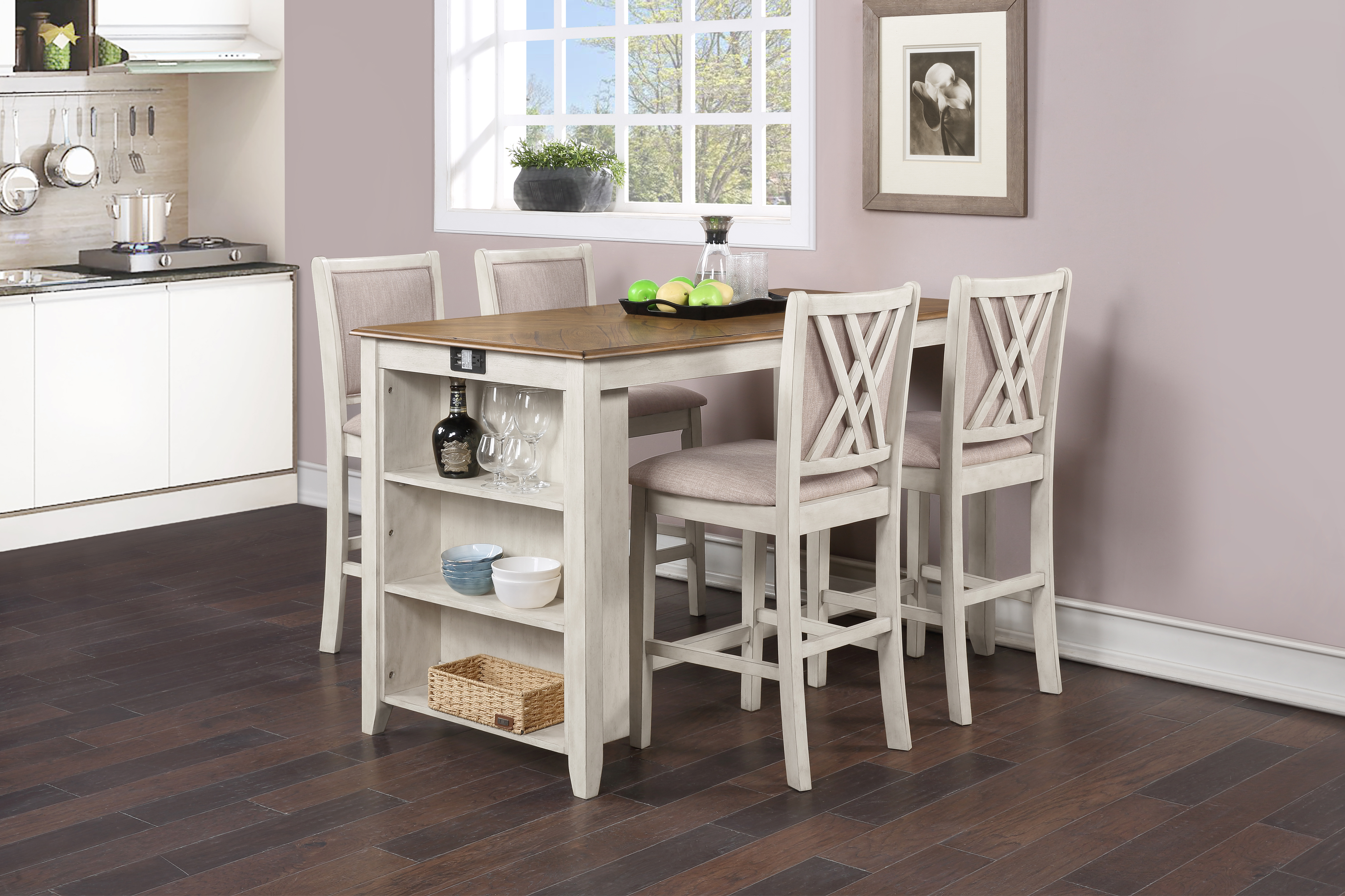 New Classic Furniture Amy Two Tone Bisque 60 Inch 5pc Counter Height Set