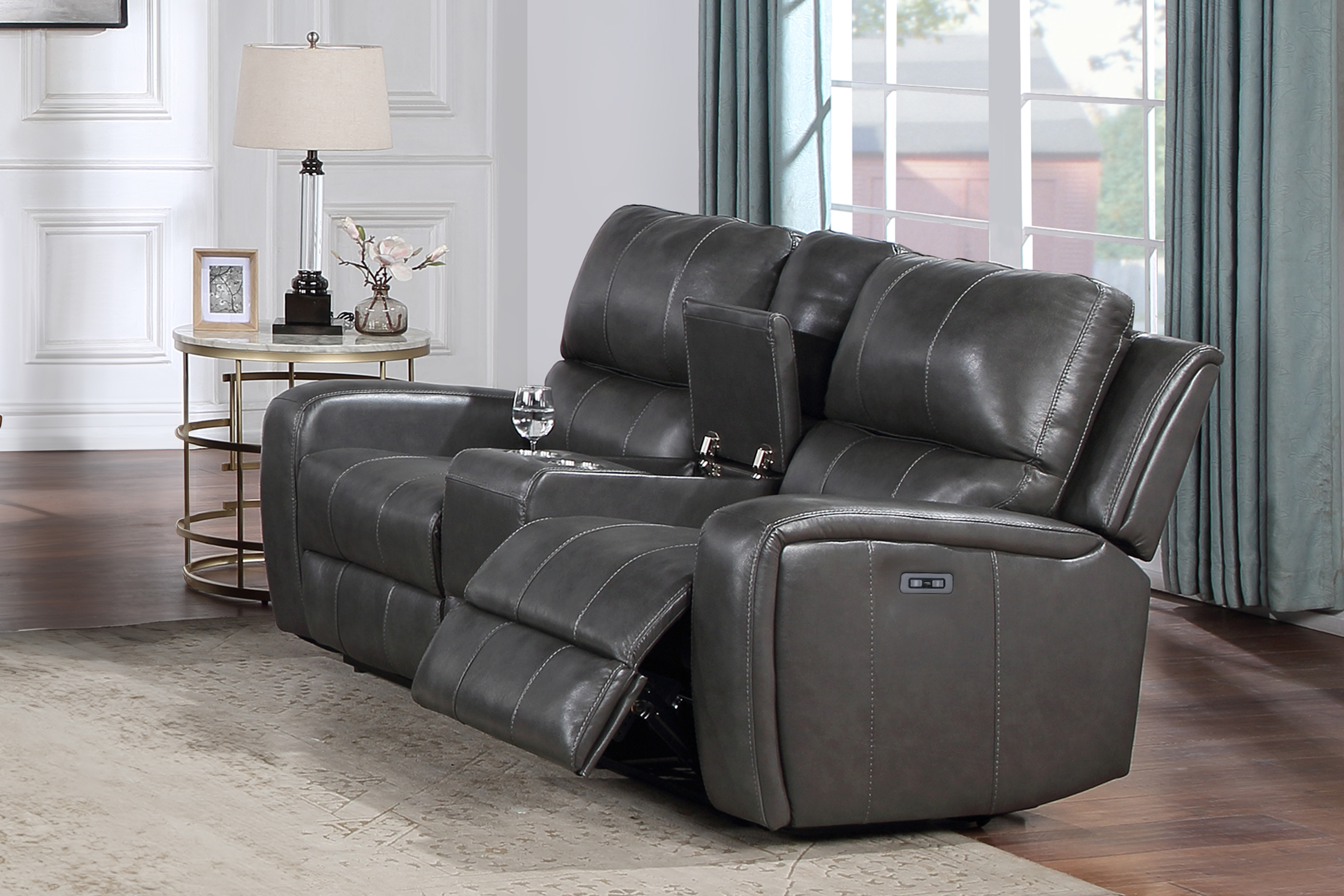 New Classic Furniture Linton Dark Gray Power Console Loveseat