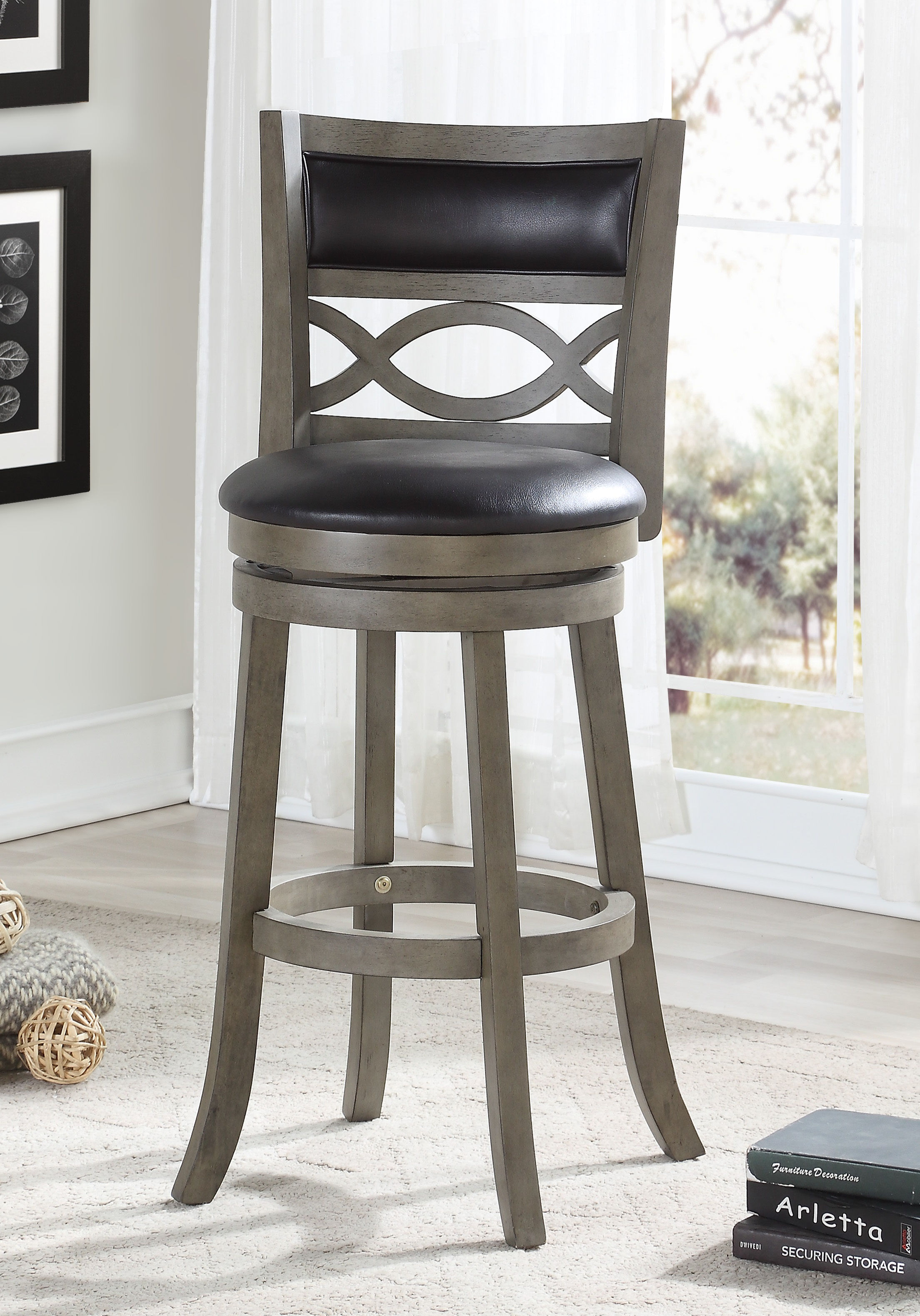 New Classic Furniture Manchester Gray Black PU 29 Inch Bar Stool