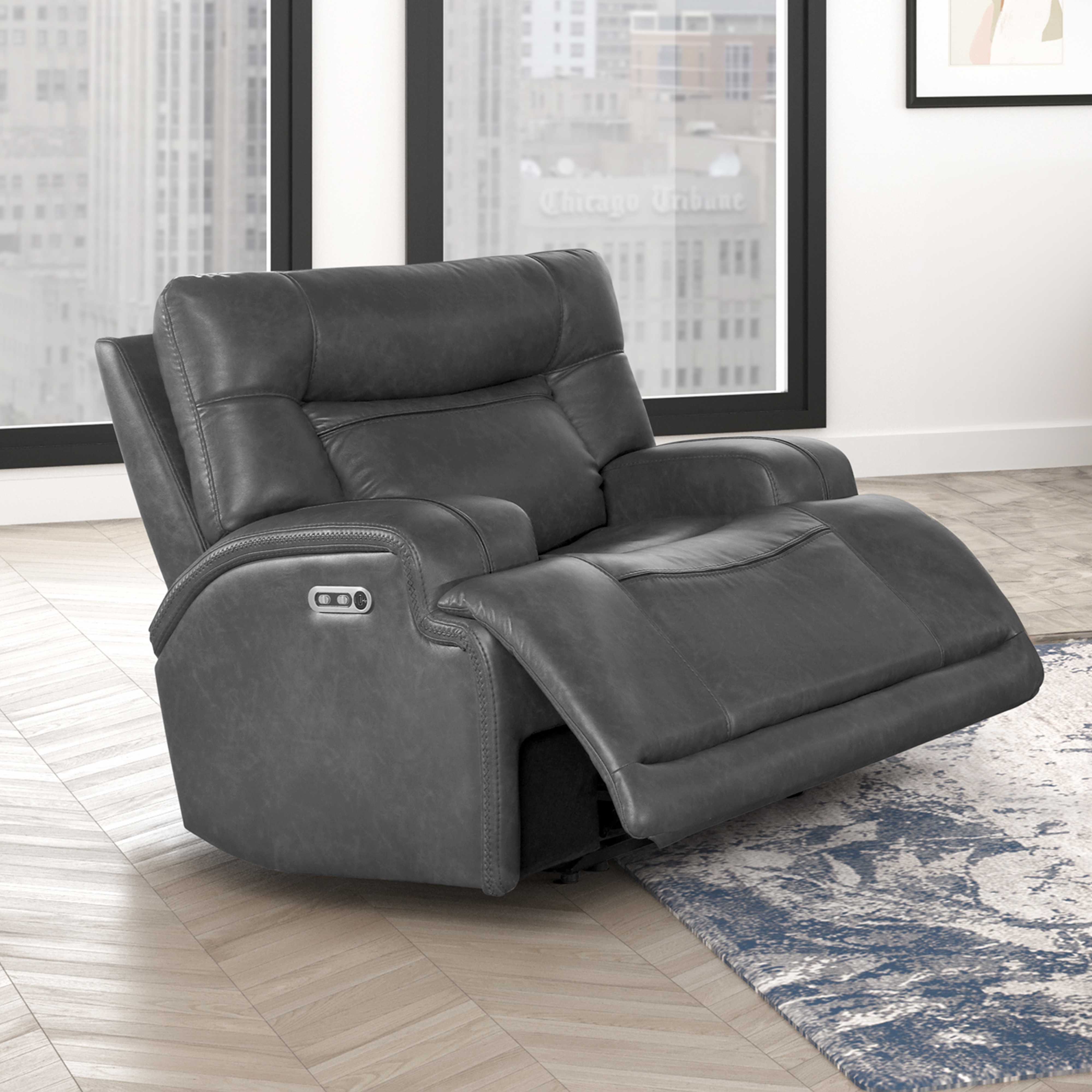 New Classic Furniture Titan Gray Glider Recliner with Power Headrest Footre...