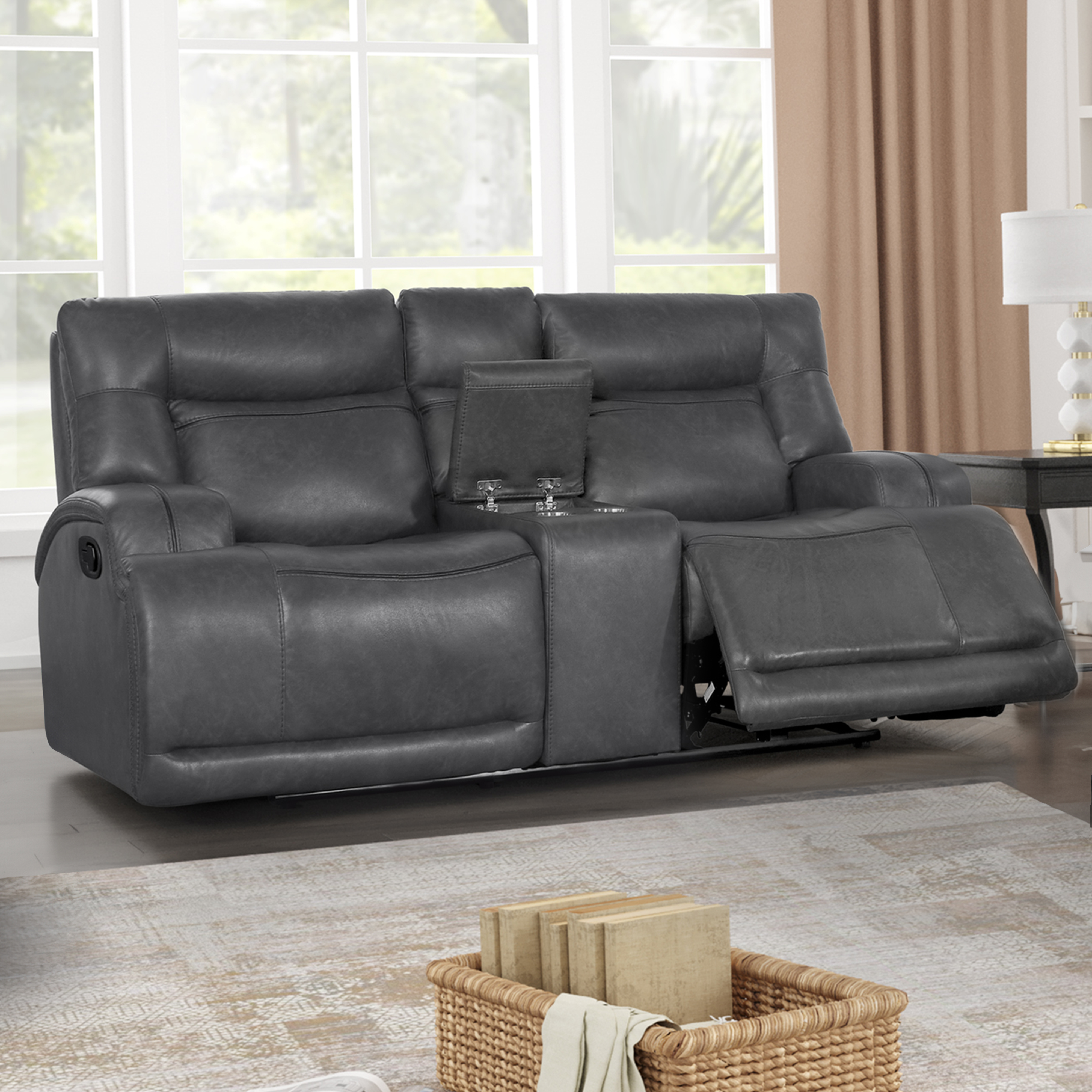 New Classic Furniture Titan Gray Console Loveseat with Dual Recliners