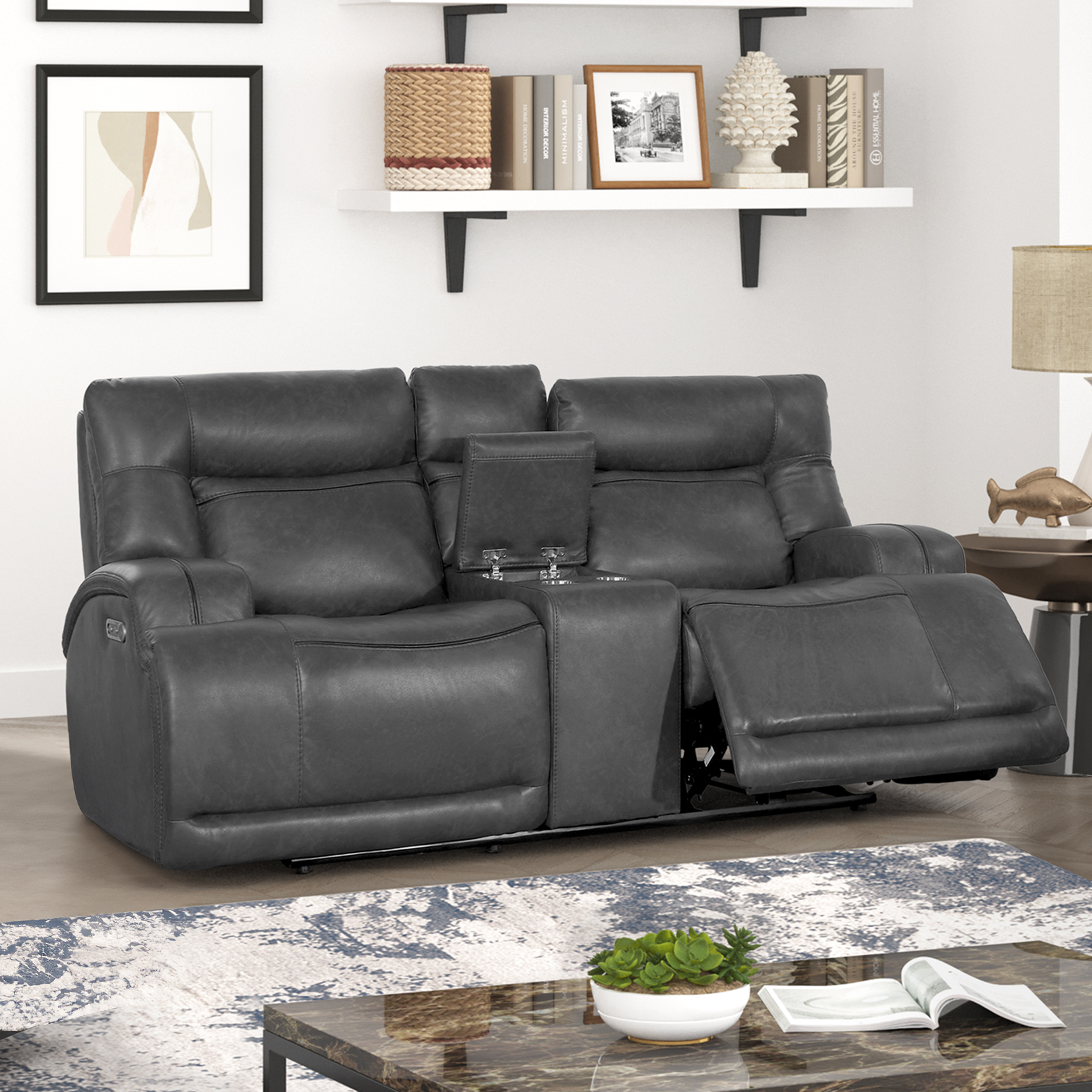 New Classic Furniture Titan Gray Console Loveseat with Power Headrest Footr...