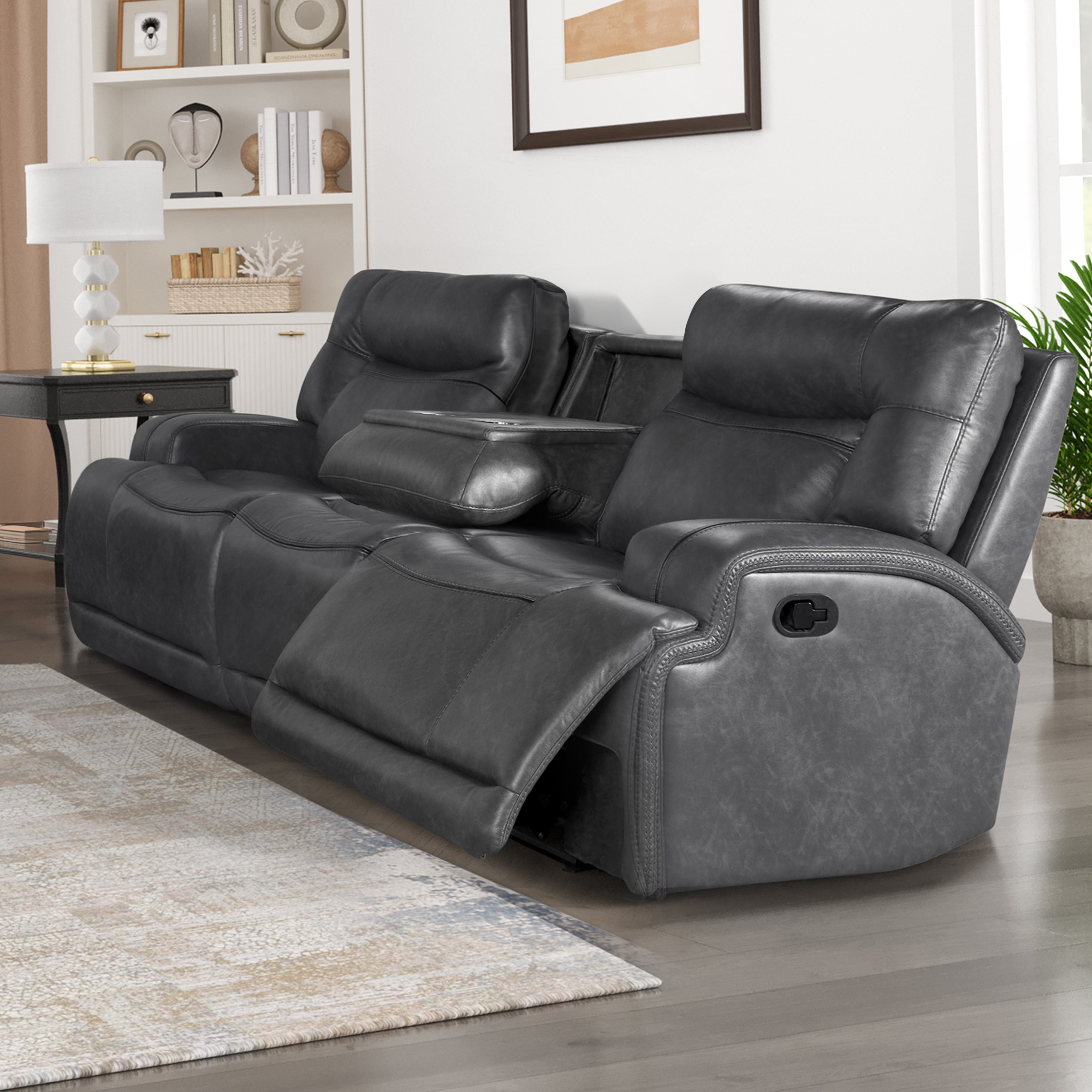 New Classic Furniture Titan Gray Sofa with Dual Recliner