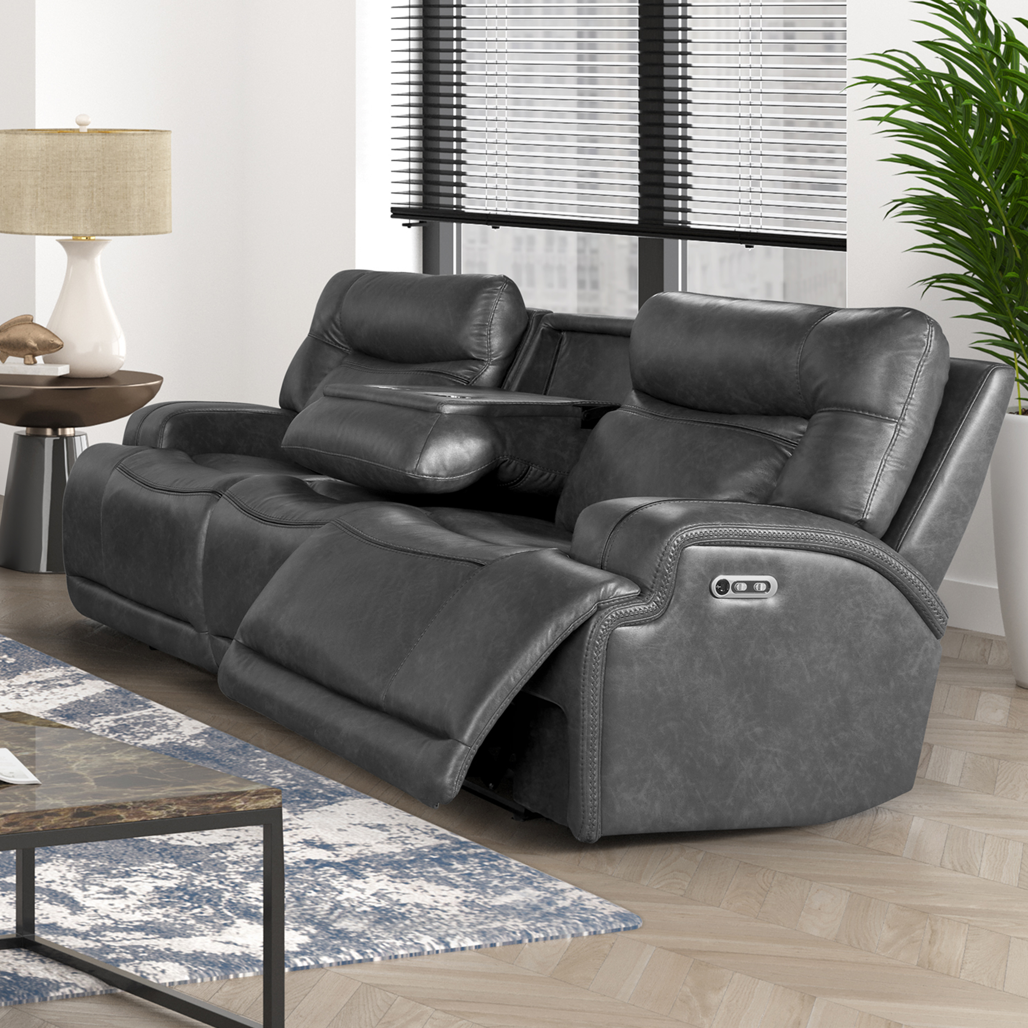 New Classic Furniture Titan Gray Sofa with Power Headrest Footrest