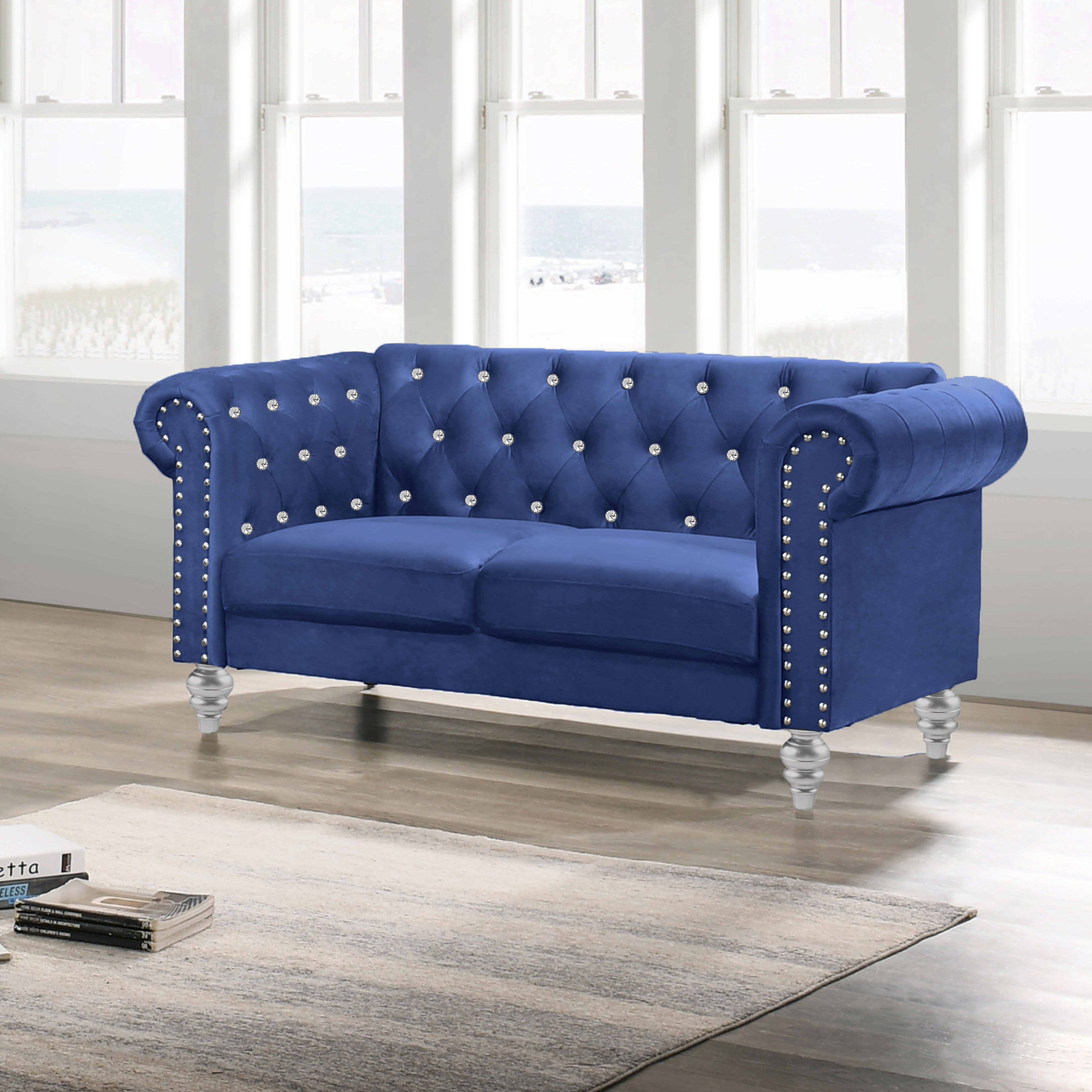 New Classic Furniture Emma Royal Blue Crystal Loveseat