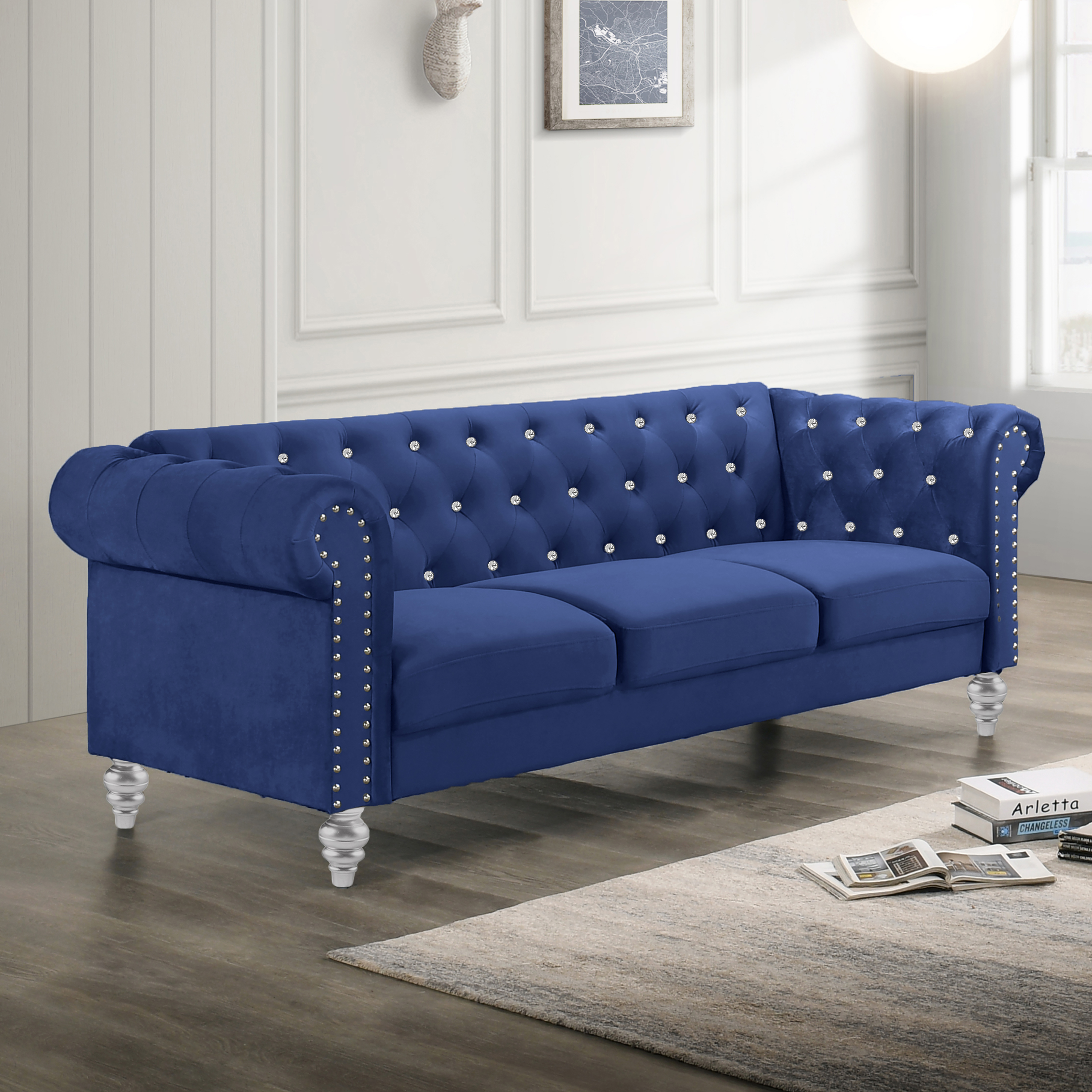 New Classic Furniture Emma Royal Blue Crystal Sofa