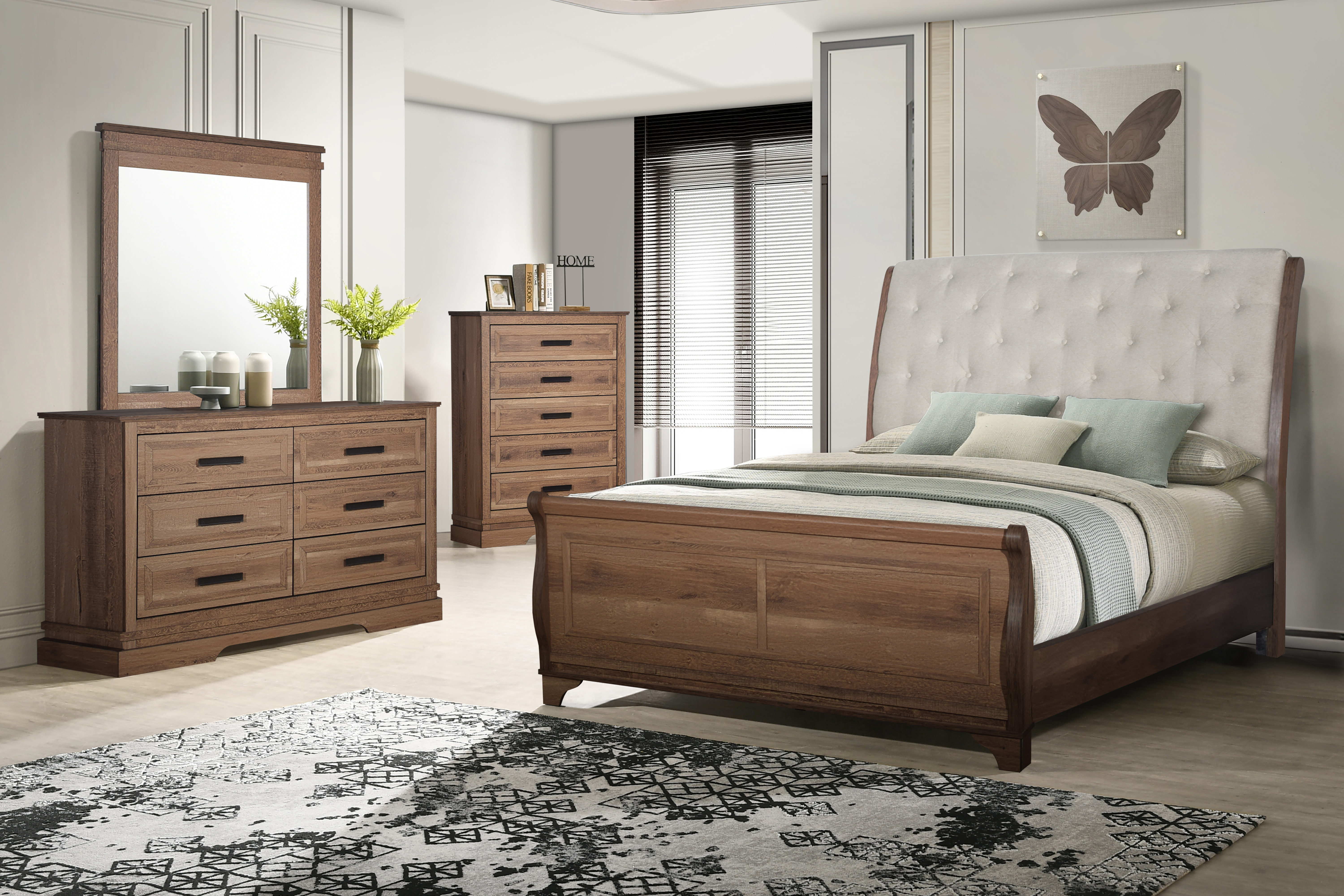 New Classic Furniture Coventry Hall Brown Beige 4pc Queen Bedroom Set With ...