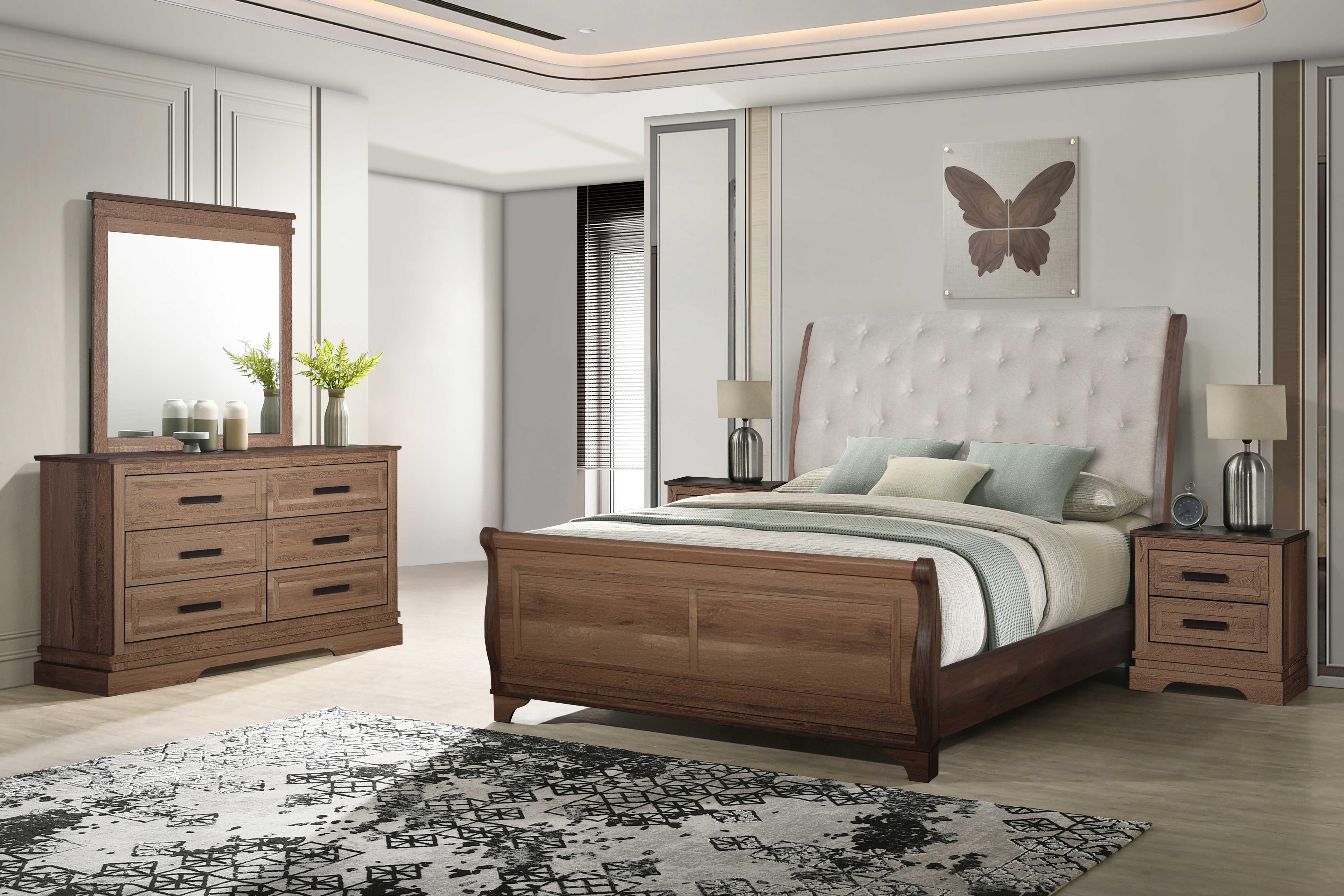 New Classic Furniture Coventry Hall Brown Beige 5pc Queen Bedroom Set With ...