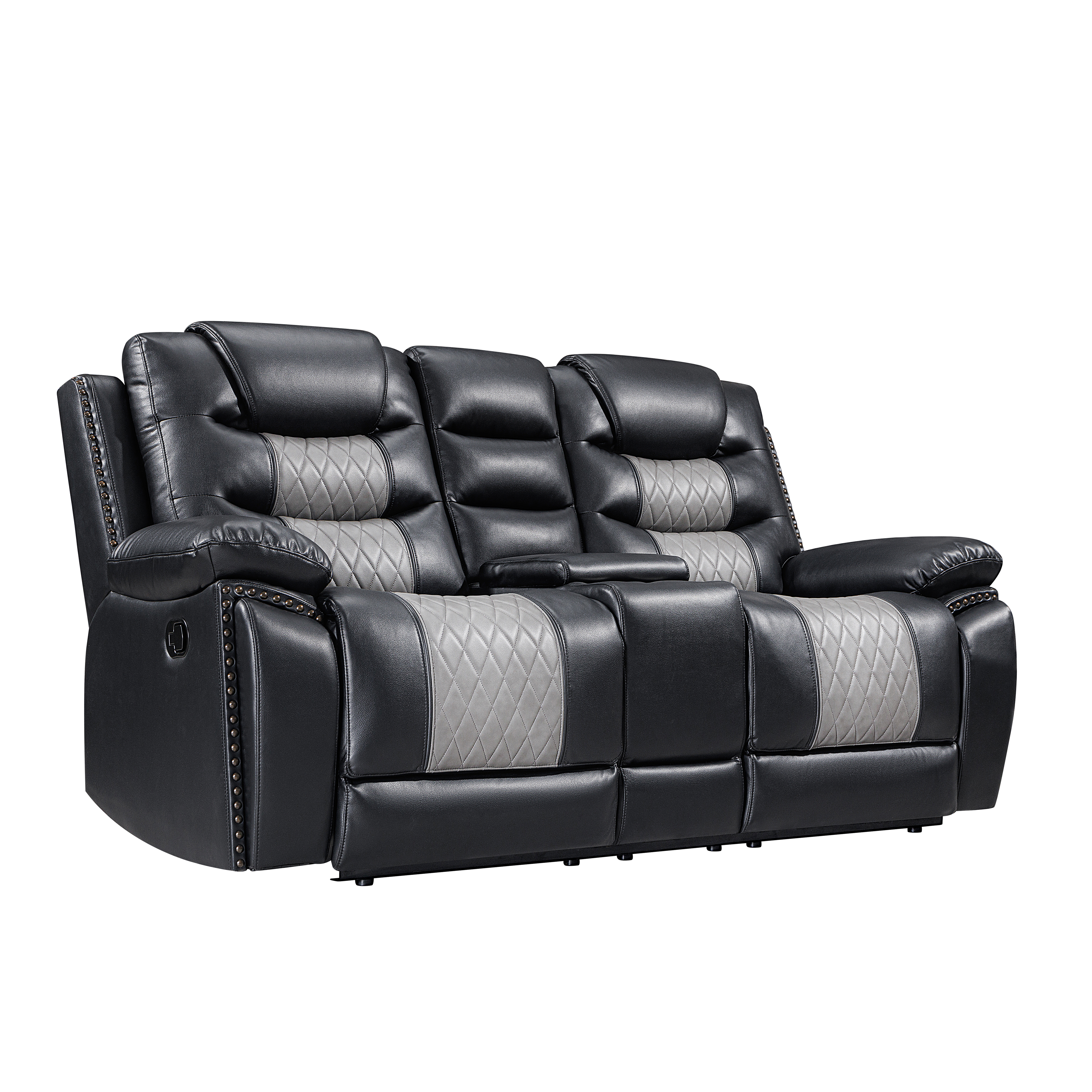 New Classic Furniture Nikko Black Gray Dual Recliners Console Loveseat