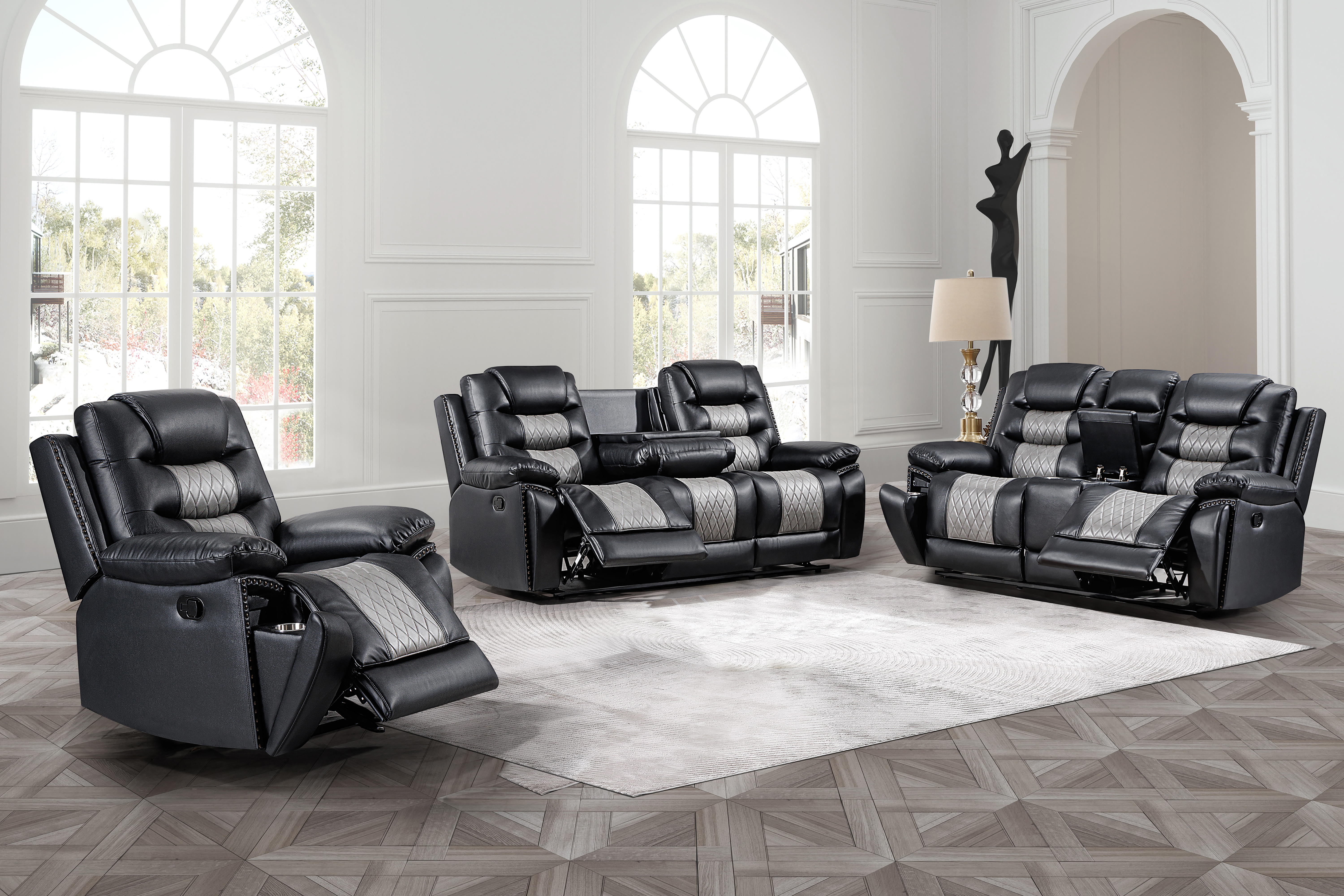 New Classic Furniture Nikko Black Gray 3pc Manual Living Room Set
