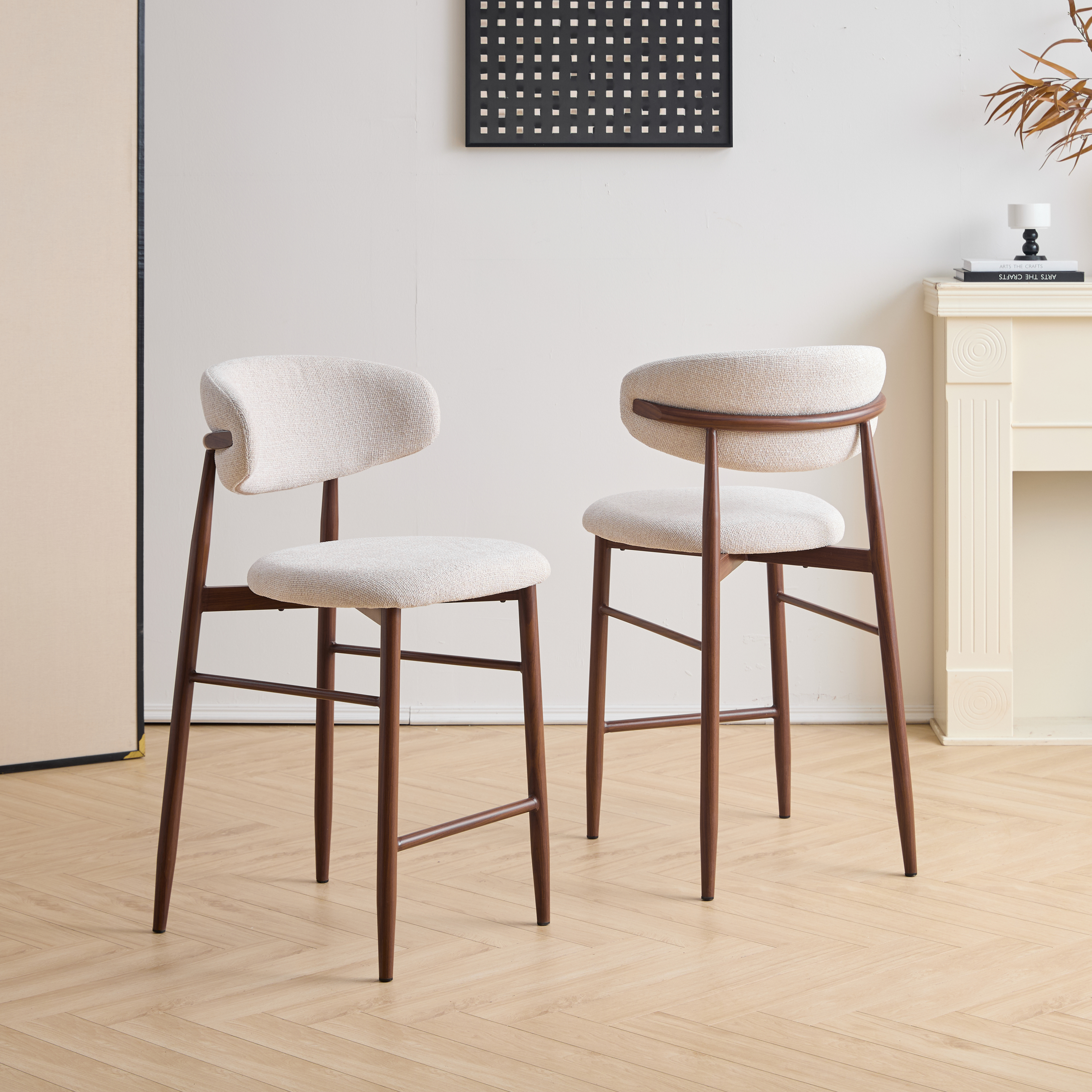 2 New Classic Furniture Royce Beige Walnut Counter Chairs