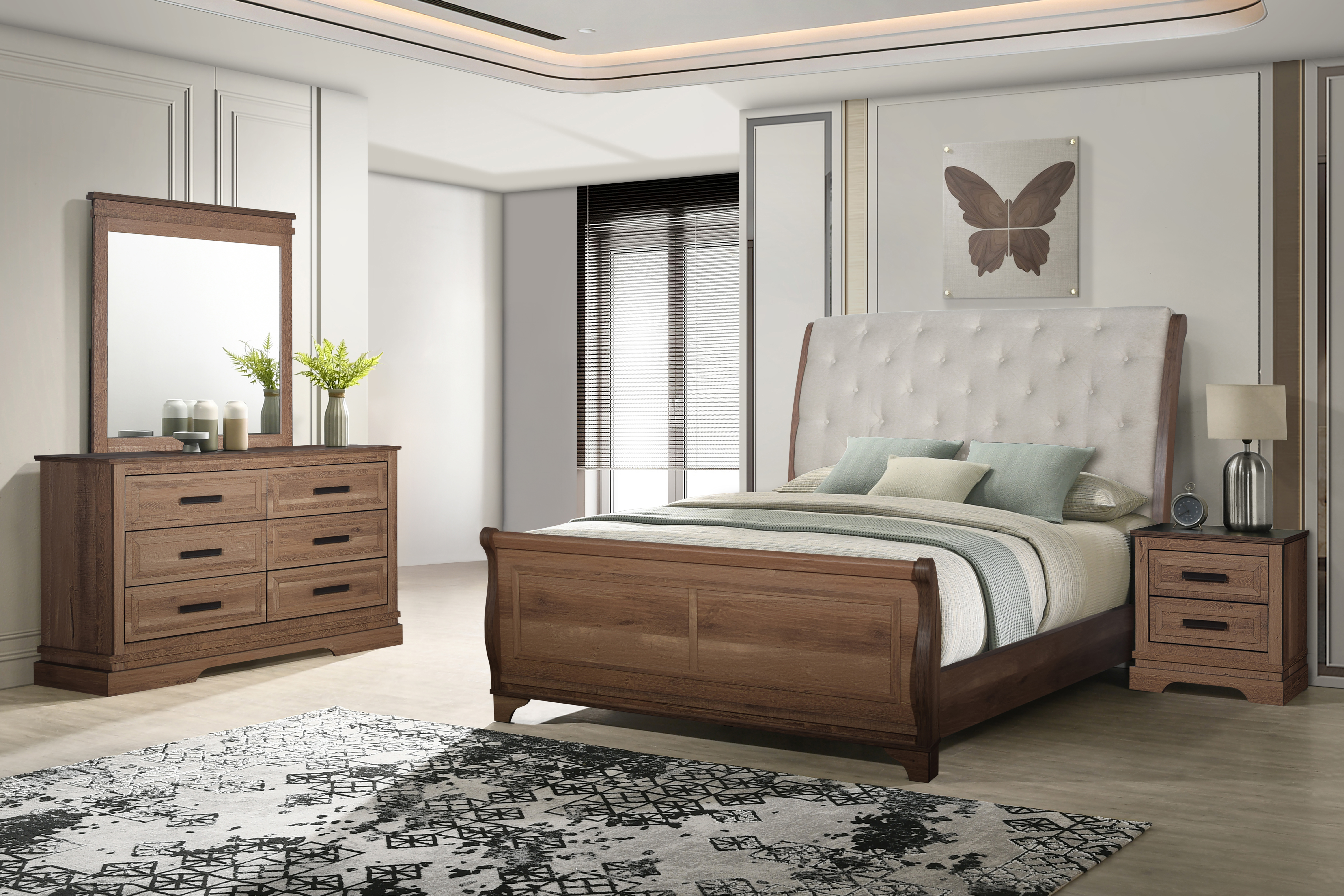 New Classic Furniture Coventry Hall Brown Beige 4pc Bedroom Set with Queen ...