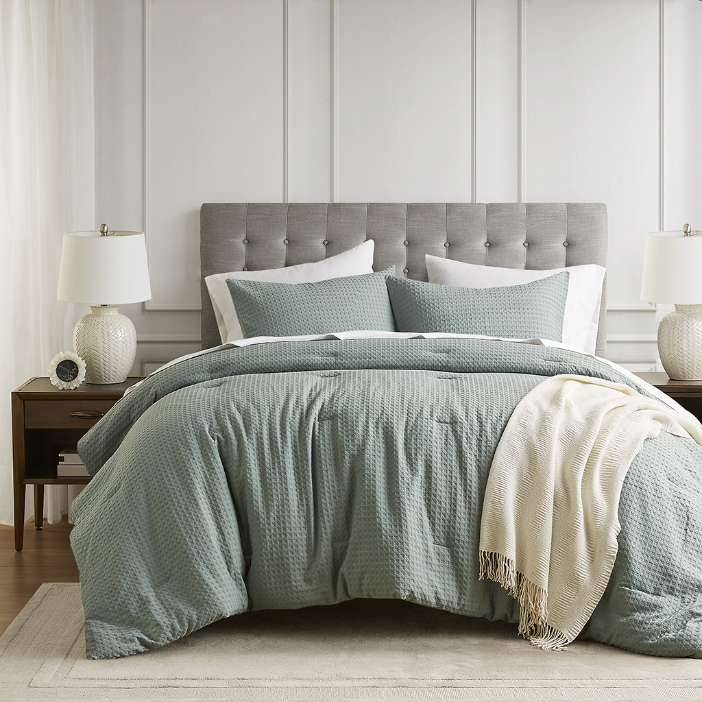 Olliix Mina Sage Green Waffle Weave Textured 2pc Twin Twin XL Comforter Set