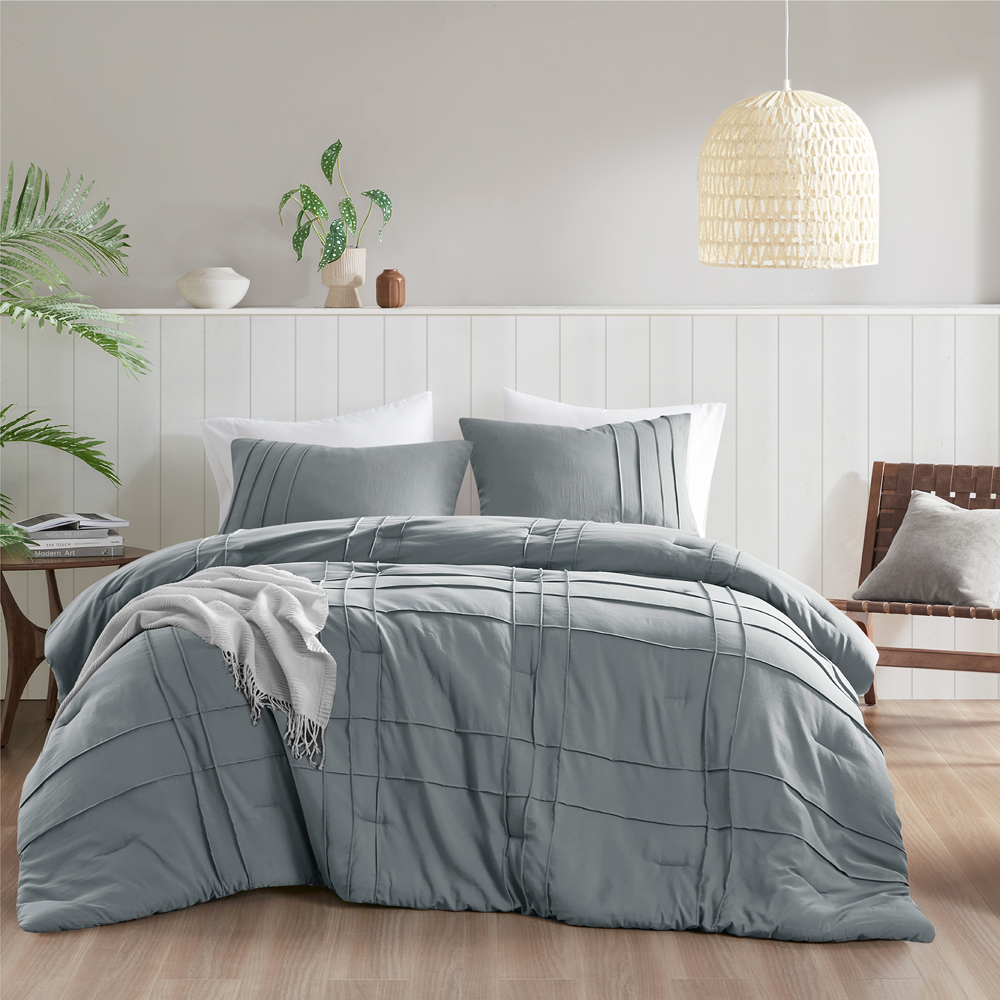 Olliix Porter Blue Grey Soft Washed Pleated 2pc Twin Twin XL Comforter Set
