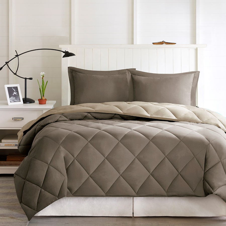 Olliix Madison Park Essentials Larkspur Brown Sand Twin Twin XL Comforter S...