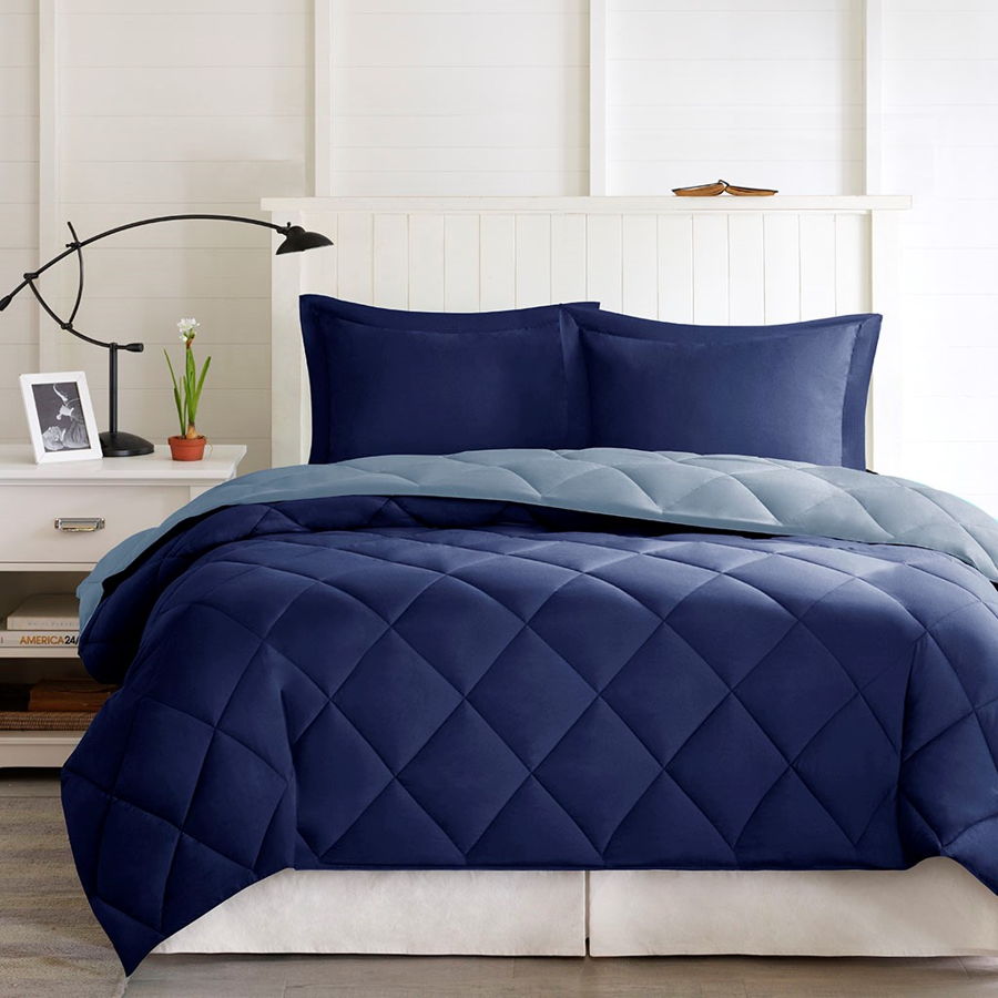 Olliix Madison Park Essentials Larkspur Navy Light Blue Full Queen Comforte...