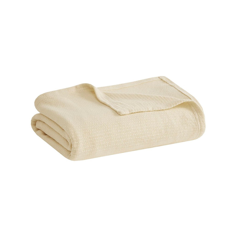 Olliix Madison Park Freshspun Basketweave Natural Full Queen Cotton Blanket