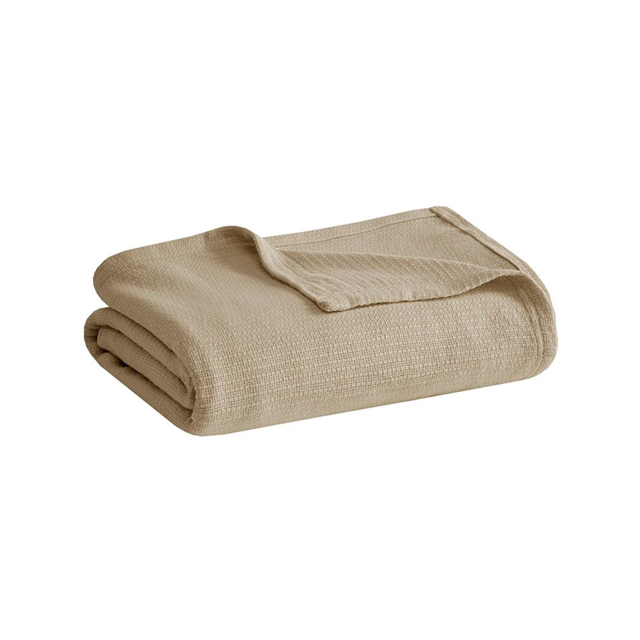 Olliix Madison Park Freshspun Basketweave Khaki Twin Cotton Blanket