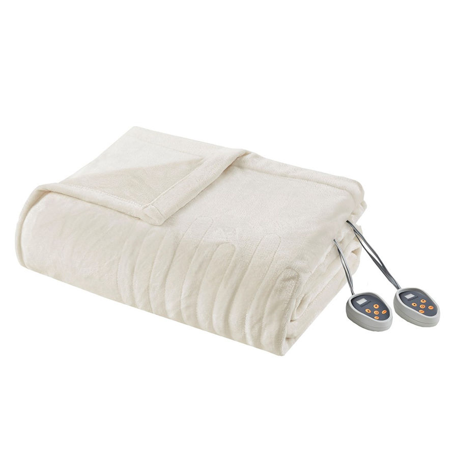 Olliix Beautyrest Heated Plush Ivory Full Blanket