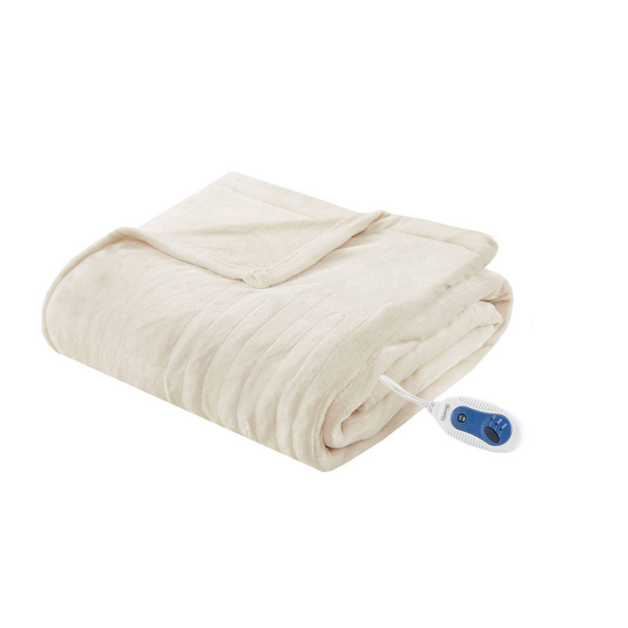 Olliix Beautyrest Heated Plush Ivory Throw