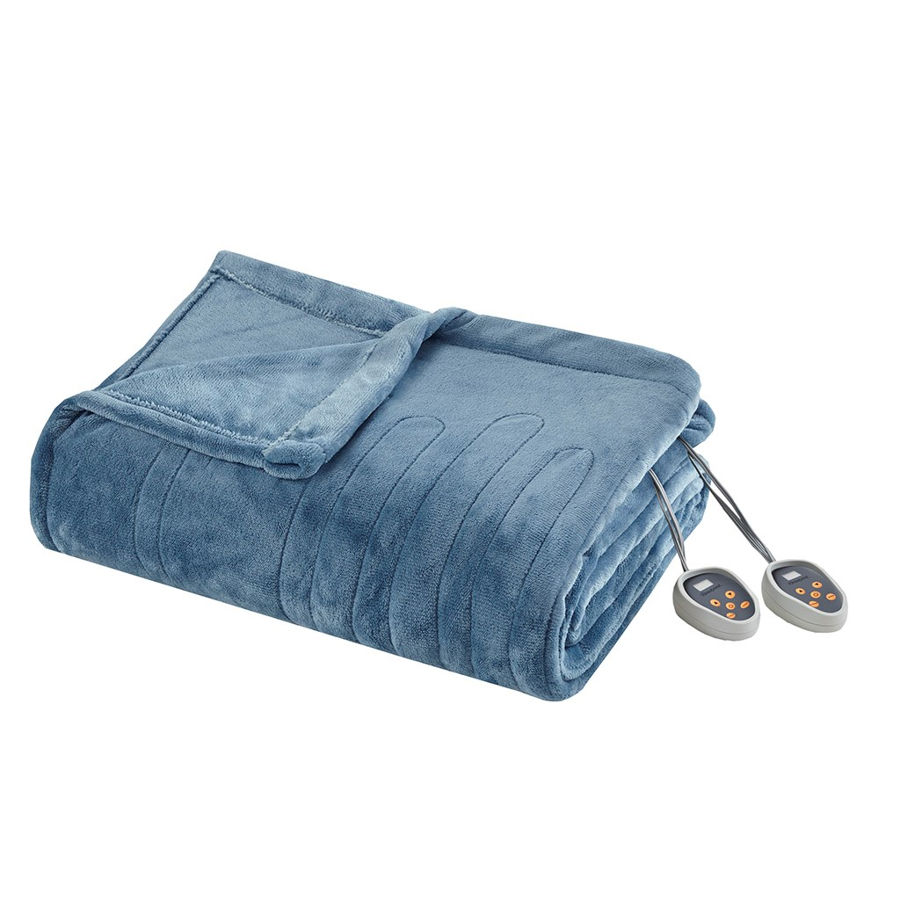 Olliix Beautyrest Heated Plush Sapphire Blue Full Blanket
