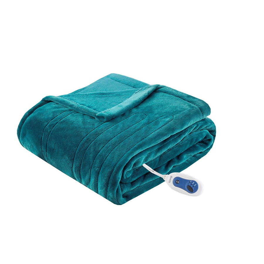 Olliix Beautyrest Heated Plush Teal Throw