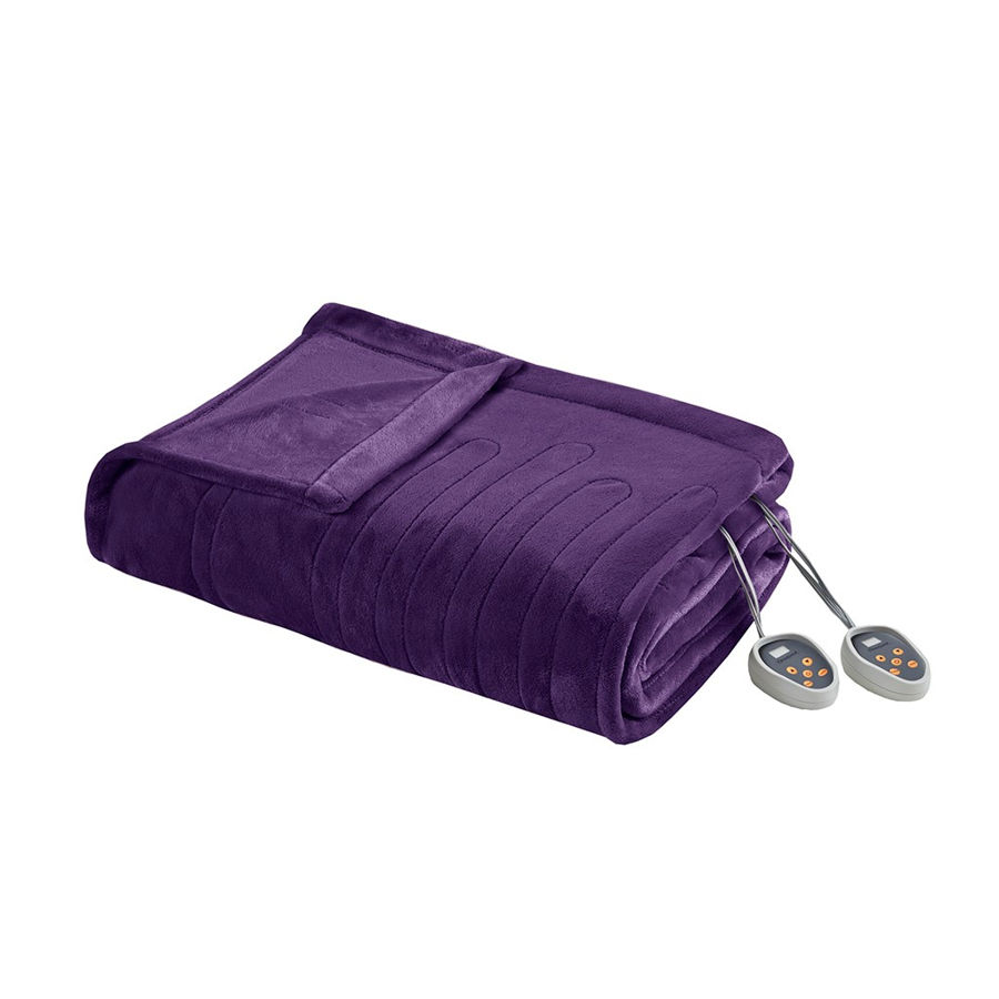 Olliix Beautyrest Heated Plush Purple Queen Blanket